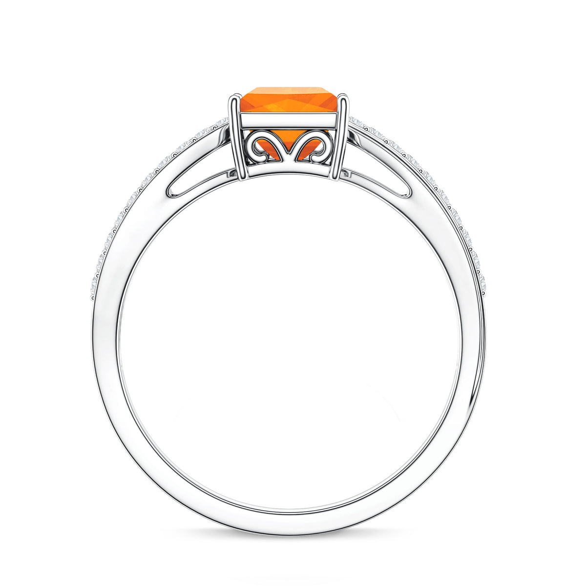 Princess Cut Fire Opal Solitaire Engagement Ring with Diamond AAA - Rosec Jewels