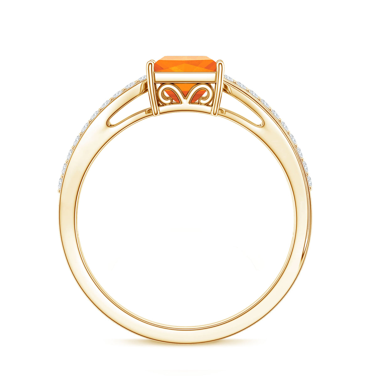 Princess Cut Fire Opal Solitaire Engagement Ring with Diamond AAA - Rosec Jewels
