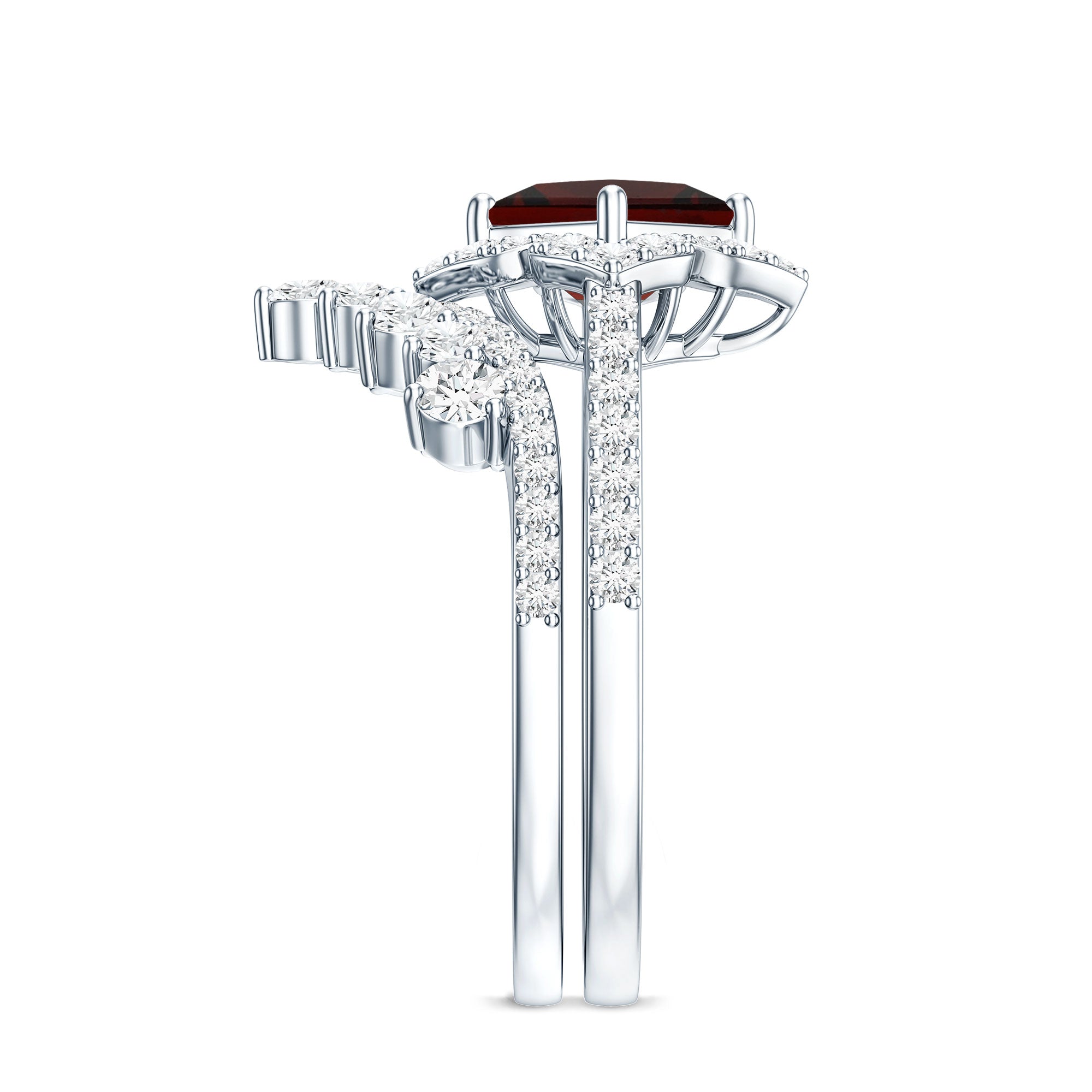 Princess Cut Garnet Designer Wedding Ring Set with Moissanite AAA - Rosec Jewels