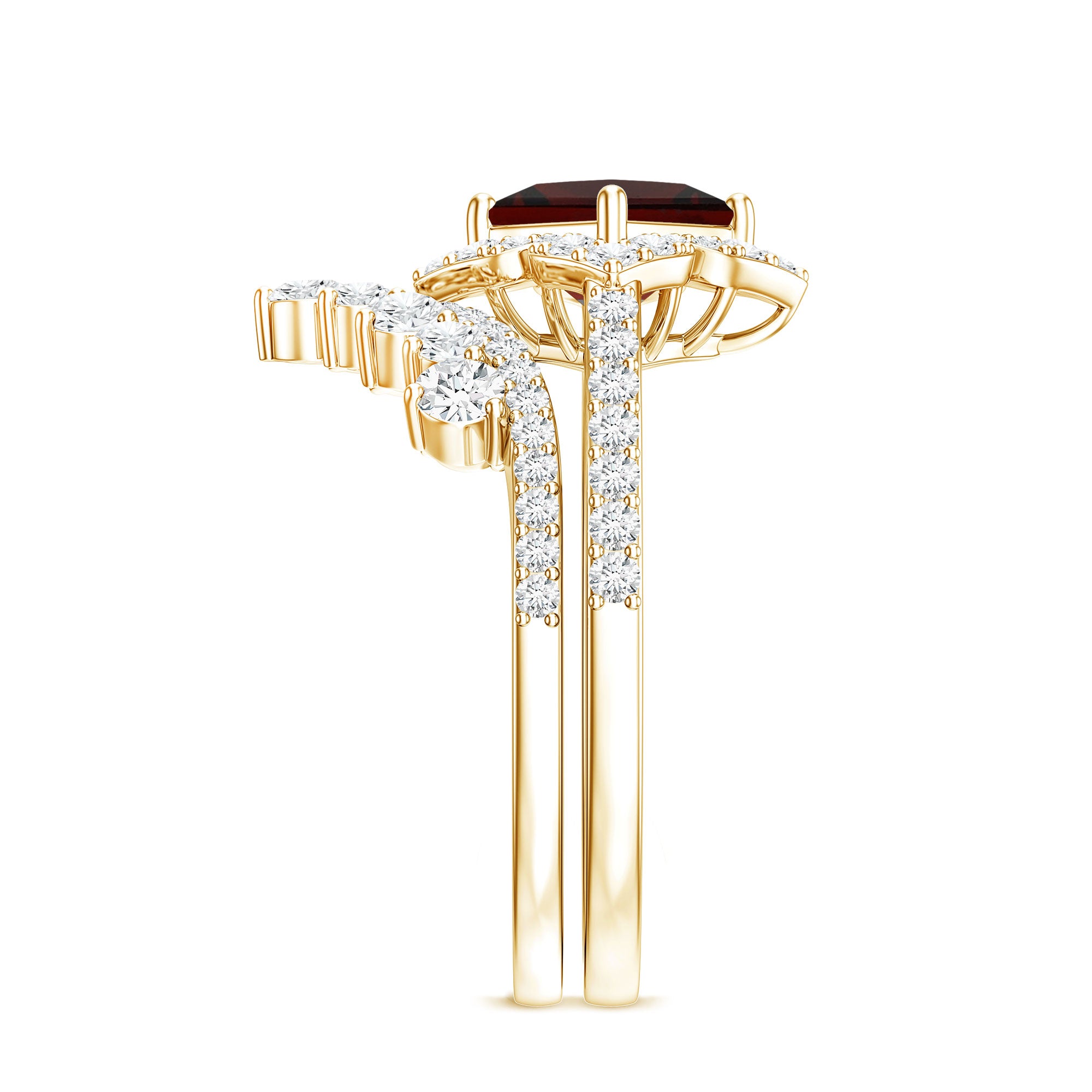 Princess Cut Garnet Designer Wedding Ring Set with Moissanite AAA - Rosec Jewels