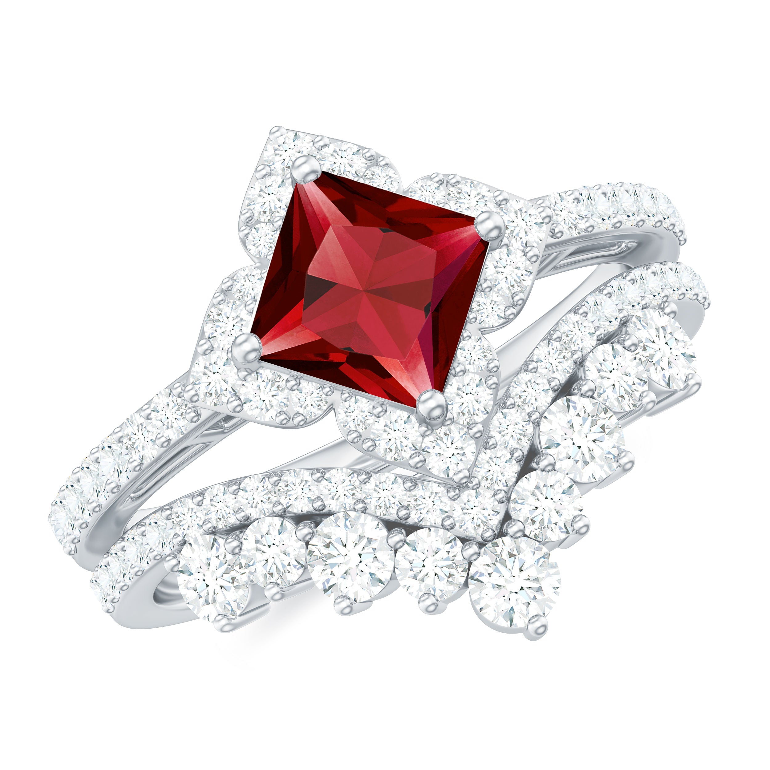 3.25 CT Designer Created Ruby and Moissanite Wedding Ring Set
