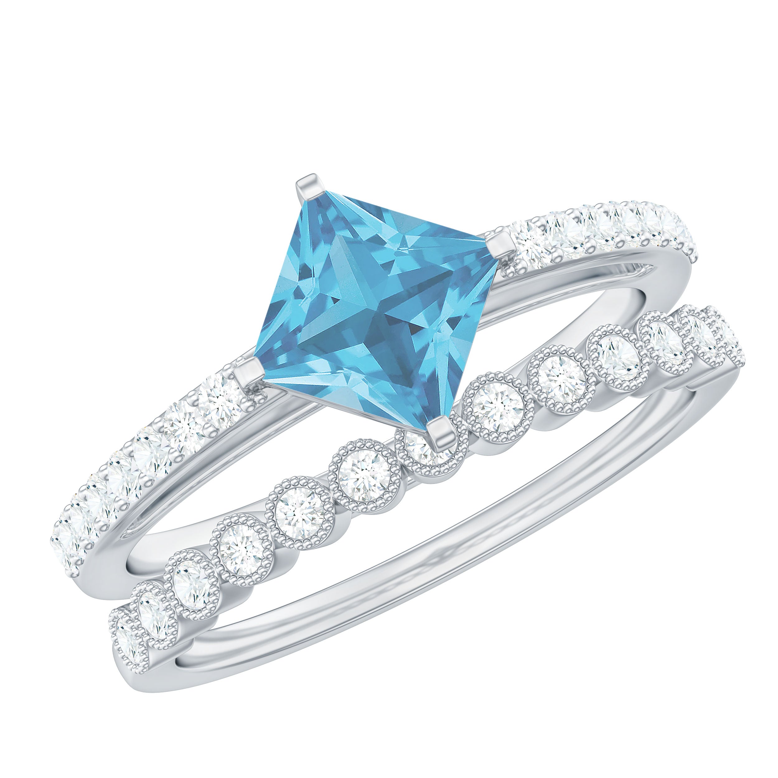 Solitaire Swiss Blue Topaz and Diamond Ring Set
