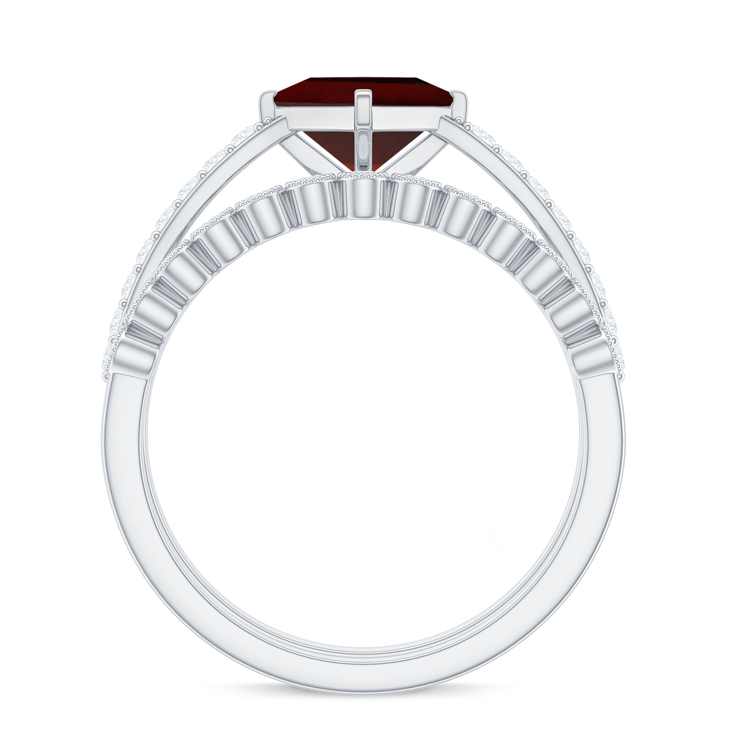 Princess Cut Garnet and Diamond Wedding Ring Set for Women AAA - Rosec Jewels