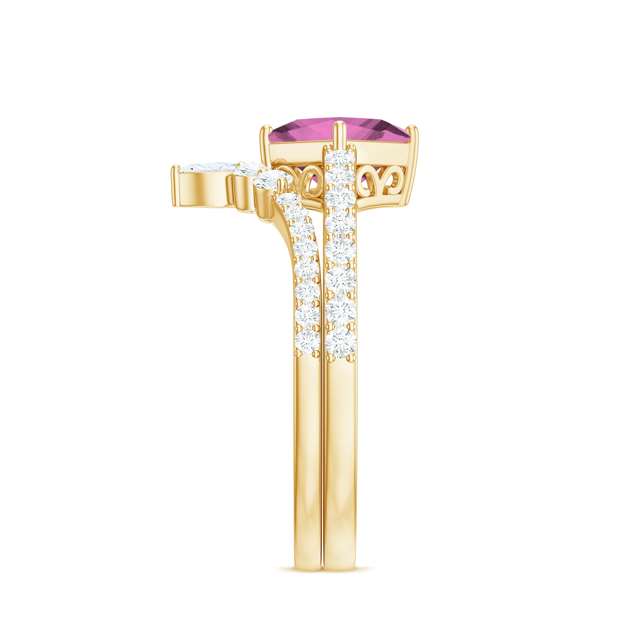 1 Carat Princess Cut Pink tourmaline and Diamond Wedding Ring Set for Women AAA - Rosec Jewels