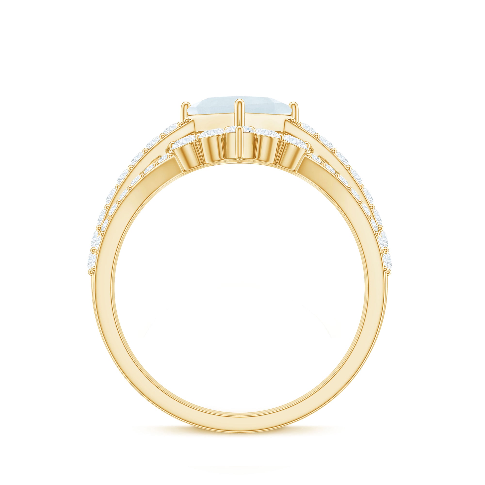 Rosec Jewels-Princess Cut Solitaire Moonstone Designer Ring Set with Diamond