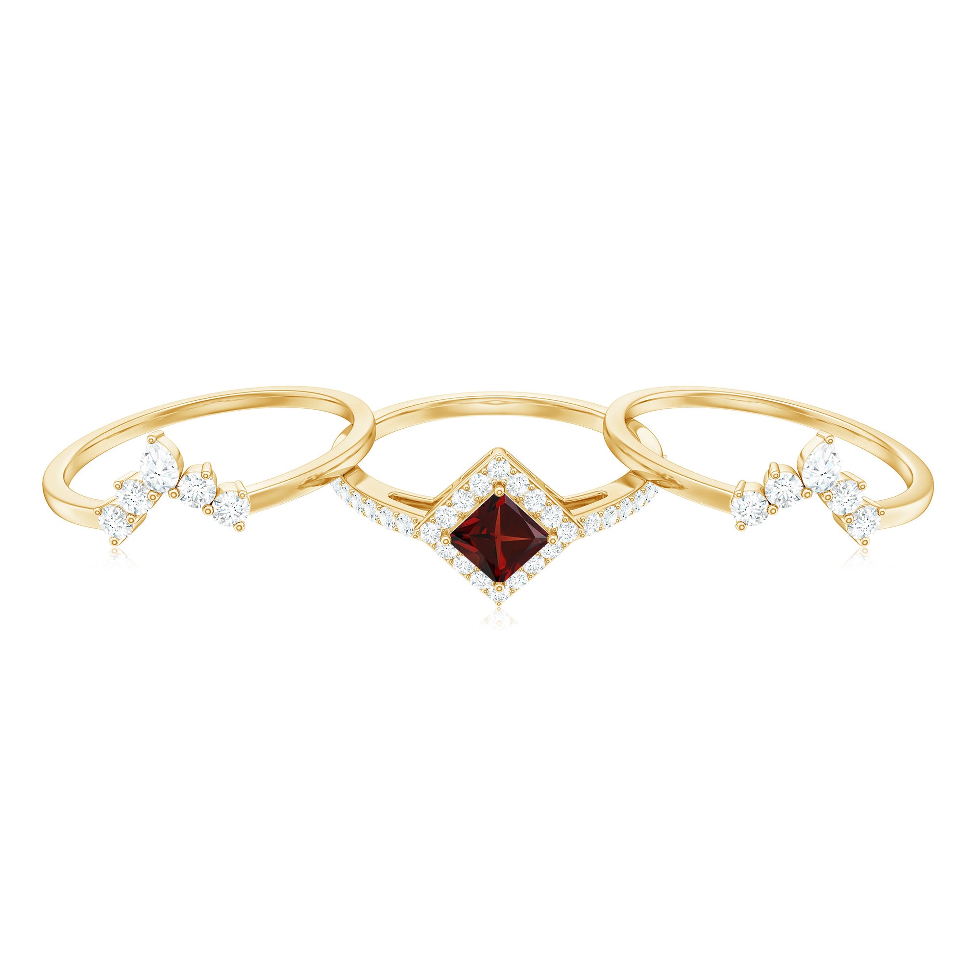 Natural Garnet Diamond 3 Piece Bridal Ring Set AAA - Rosec Jewels