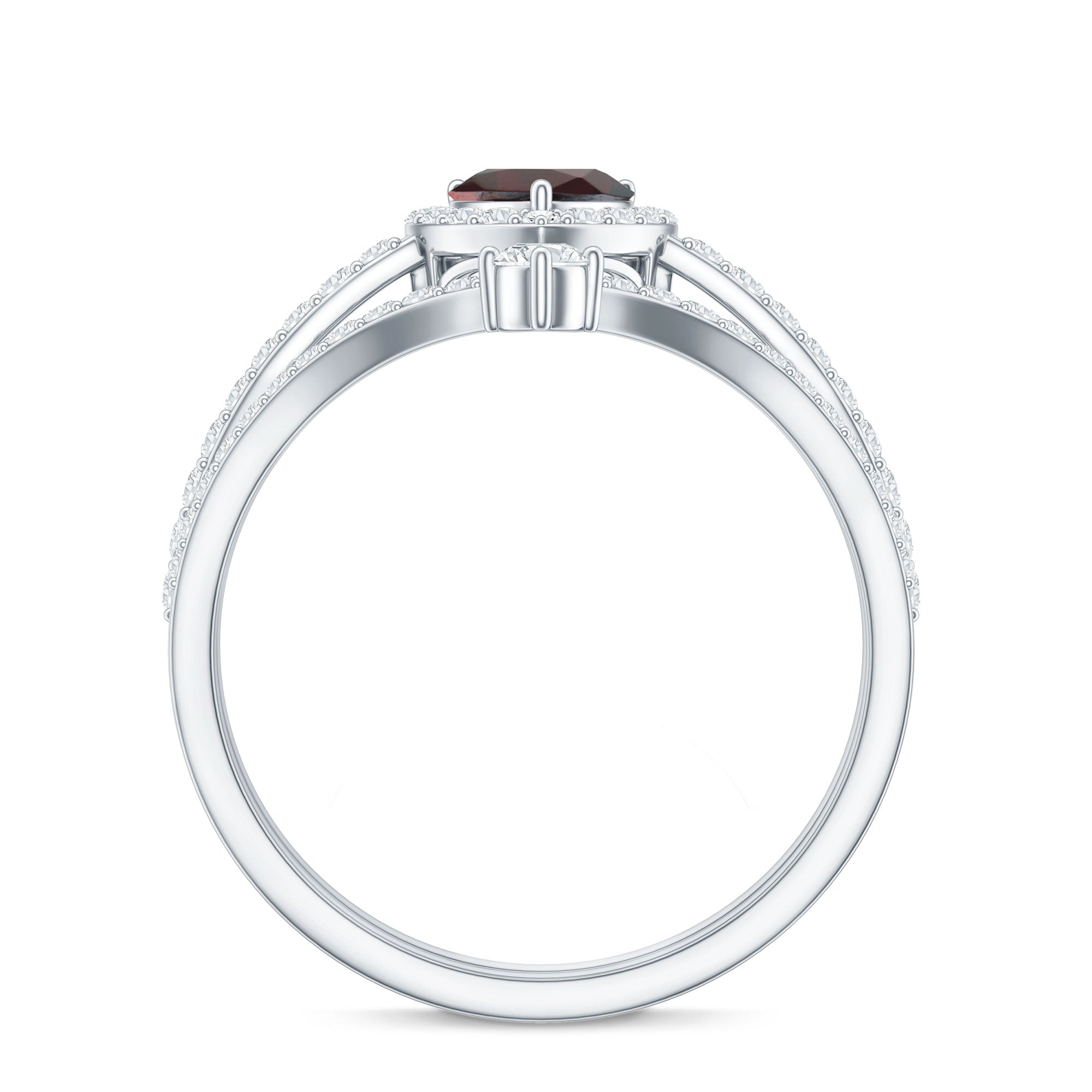 Natural Garnet Diamond Heart Engagement Ring Wedding Band Set AAA - Rosec Jewels