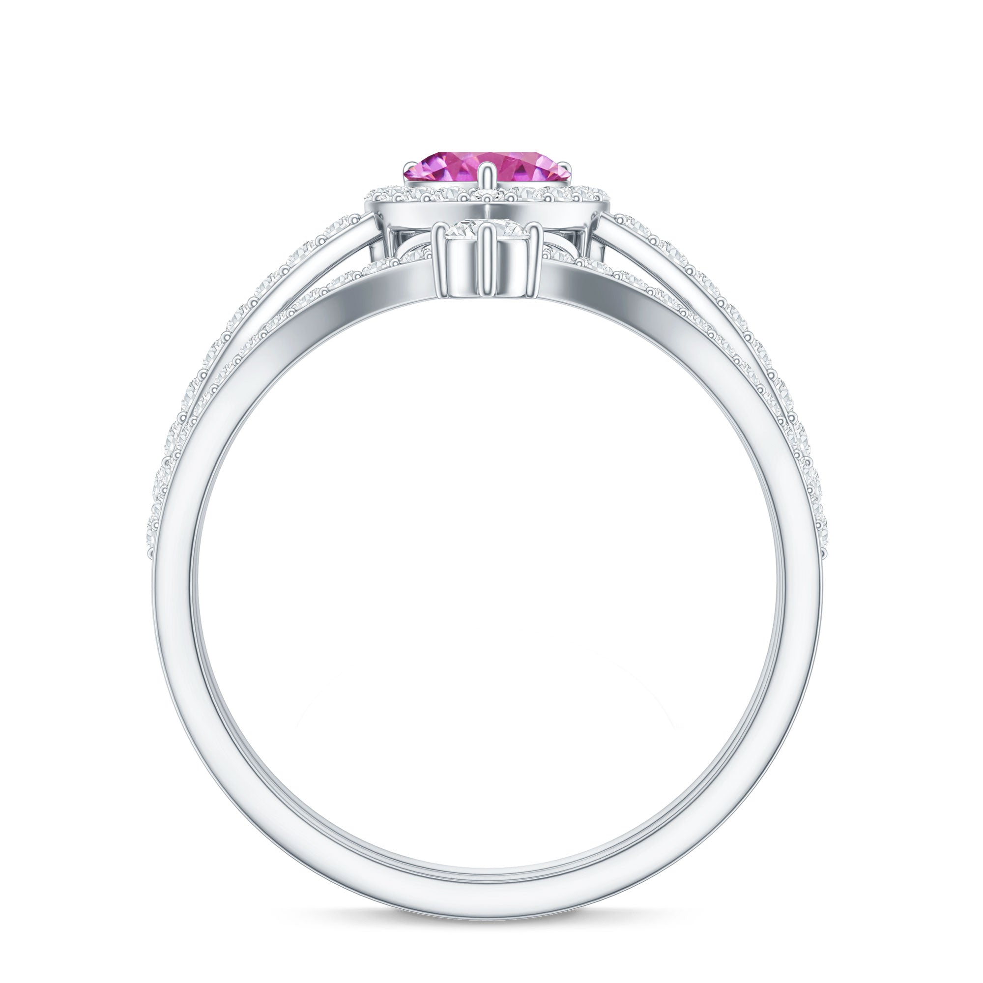Genuine Pink Tourmaline Ring Set with Moissanite AAA - Rosec Jewels