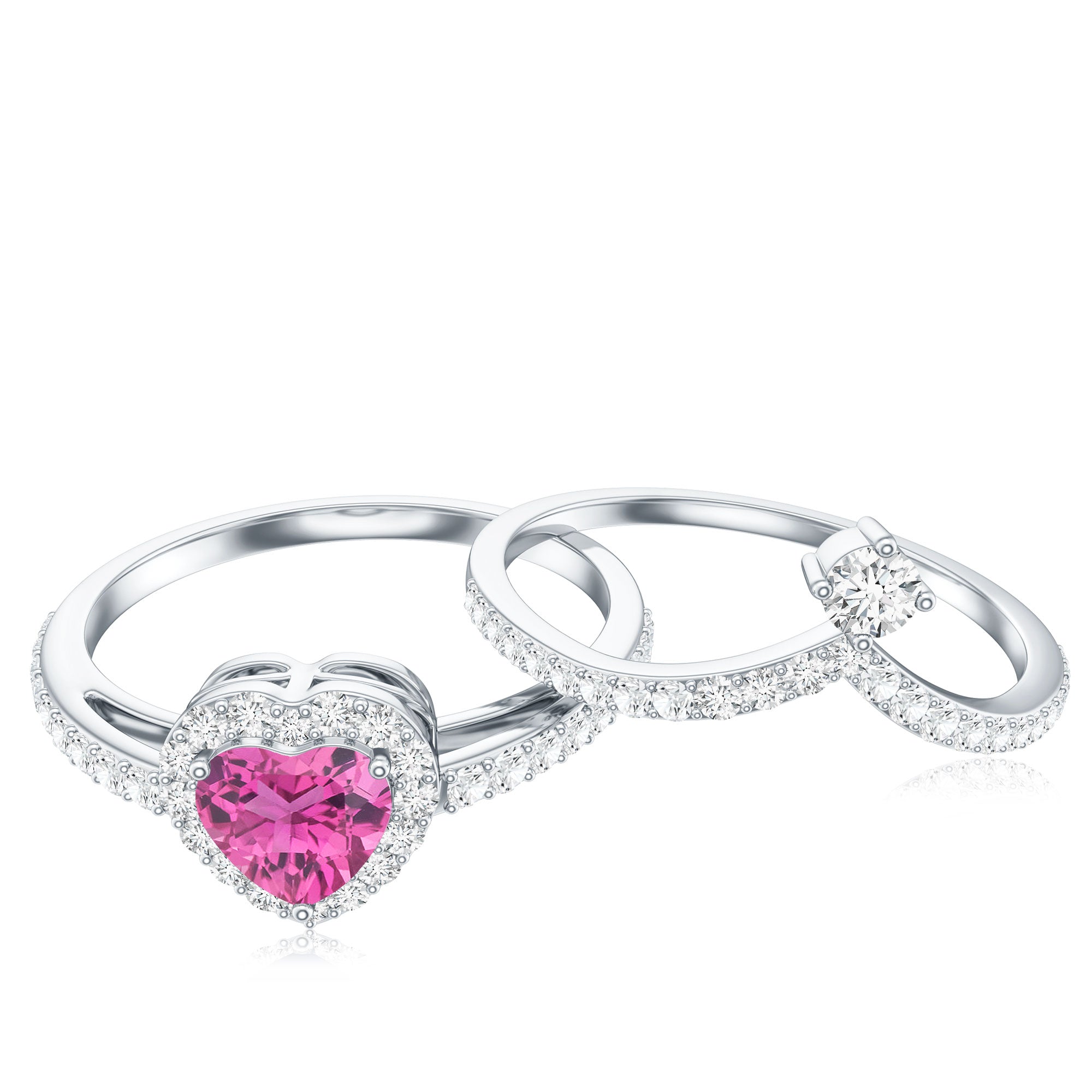 Genuine Pink Tourmaline Ring Set with Moissanite AAA - Rosec Jewels