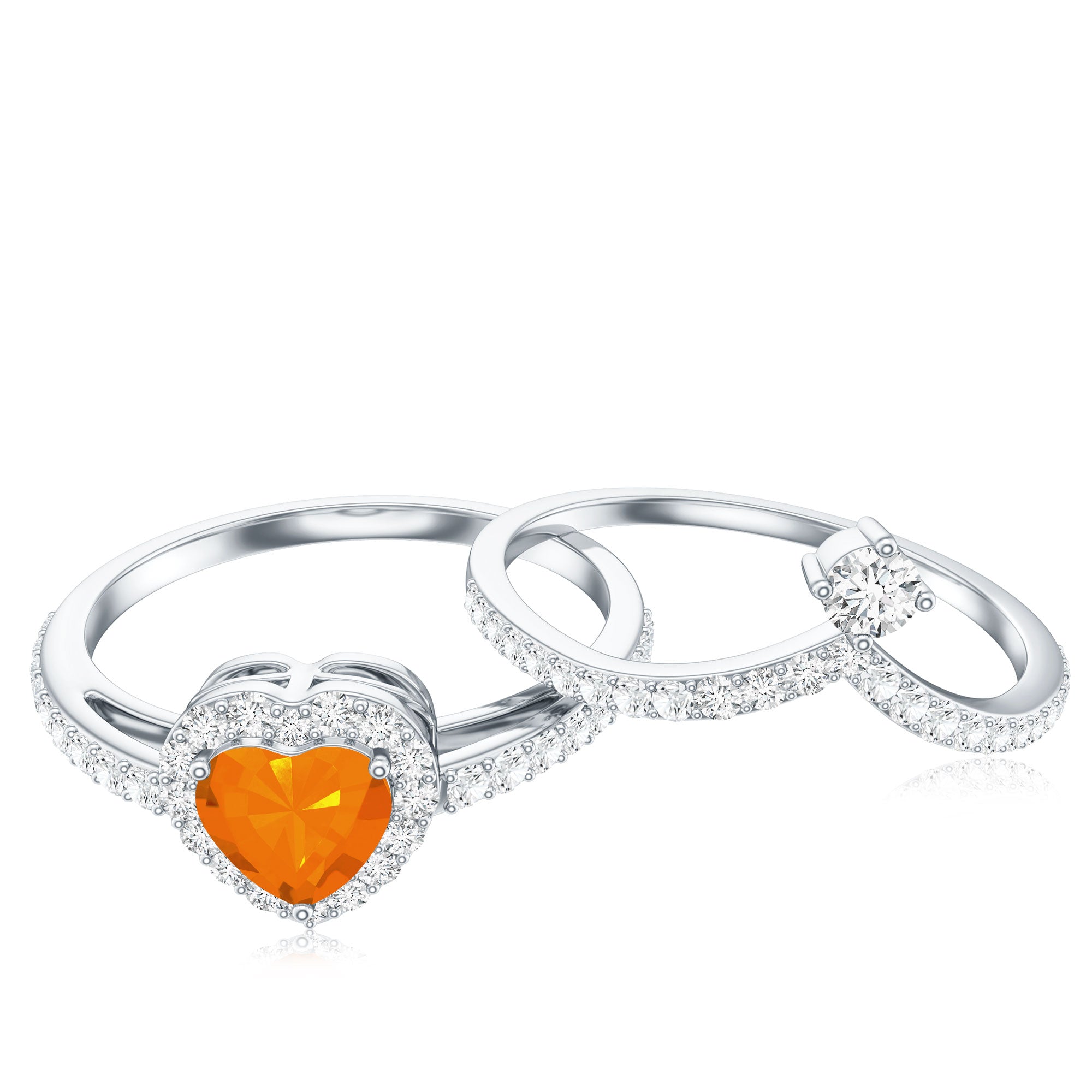 Heart Shape Fire Opal Ring Set with Moissanite AAA - Rosec Jewels