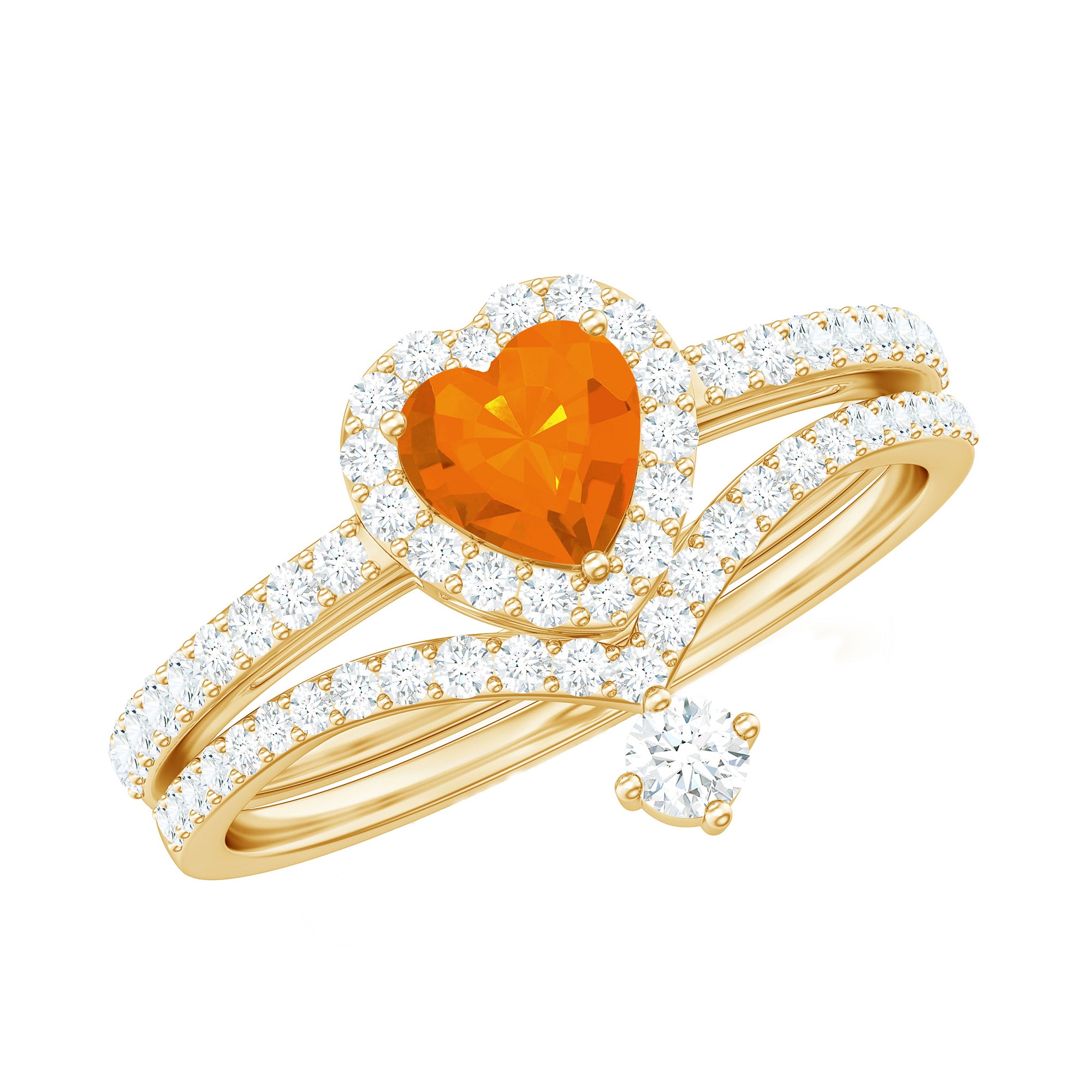 Heart Shape Fire Opal Ring Set with Moissanite AAA - Rosec Jewels