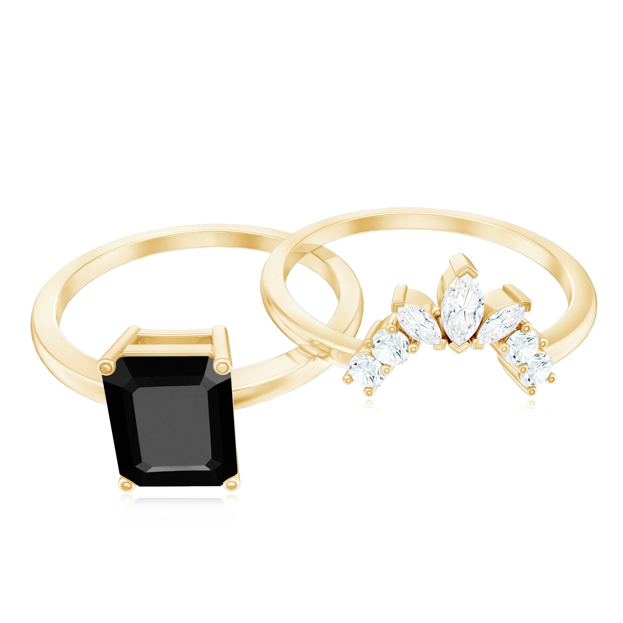 Rosec Jewels-Lab Created Black Diamond Solitaire Wedding Ring Set with Diamond