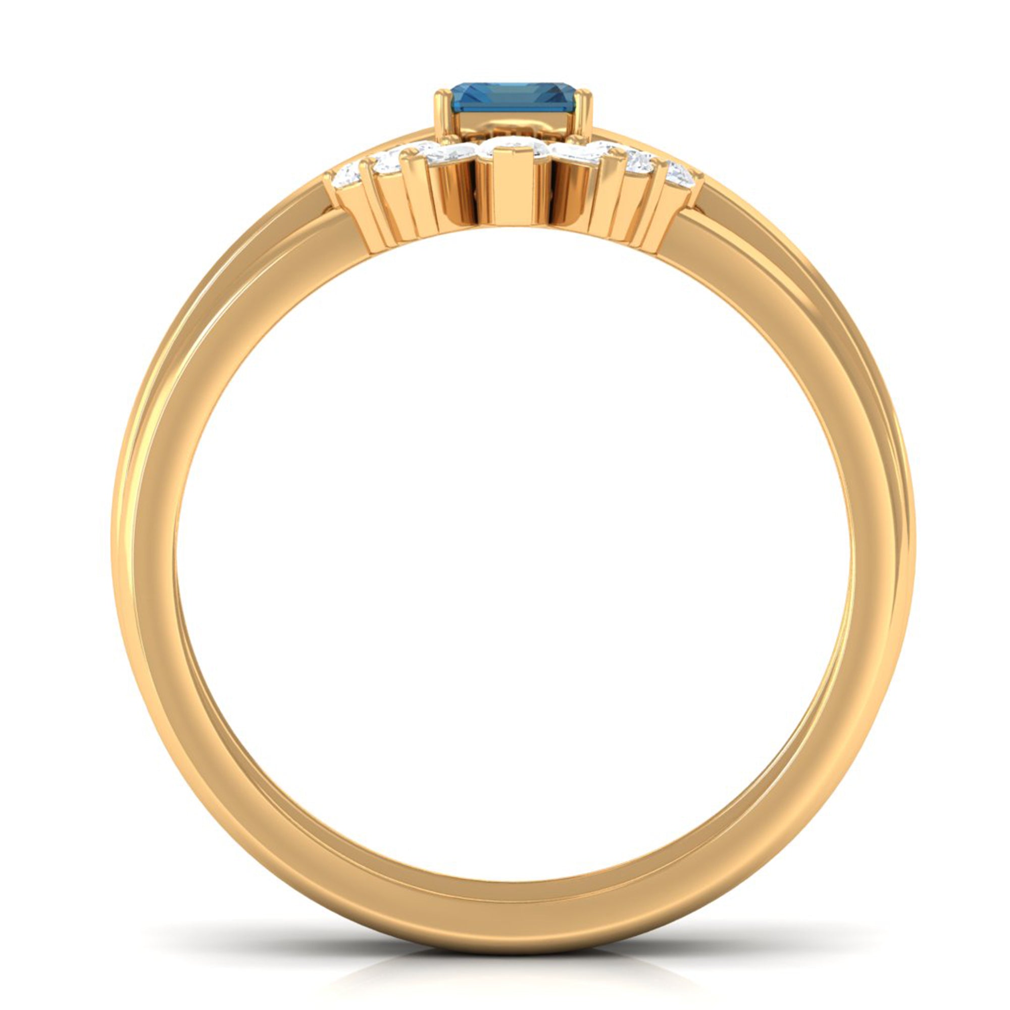 4X6mm Emerald Cut London Blue Topaz Solitaire Ring Set with Diamond AAA - Rosec Jewels