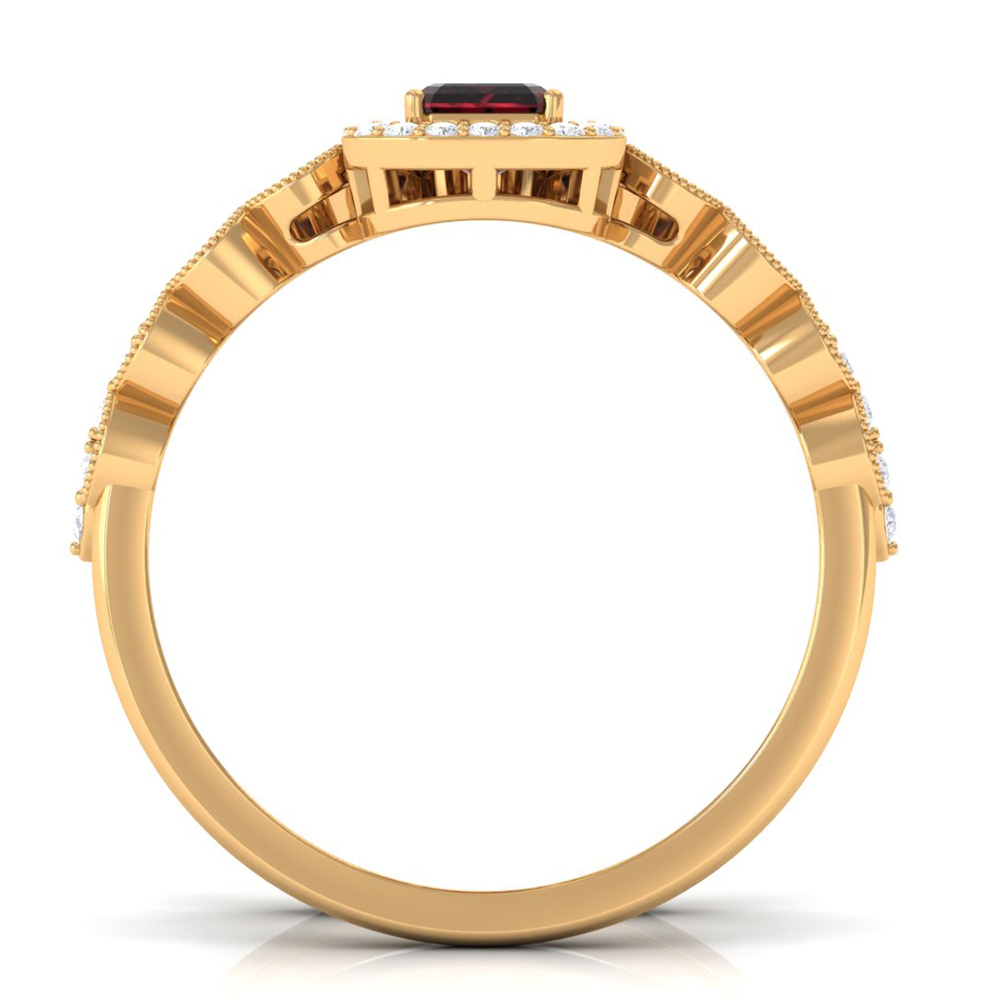 Vintage Looking Garnet Diamond Emerald Cut Wedding Bridal Ring Set AAA - Rosec Jewels