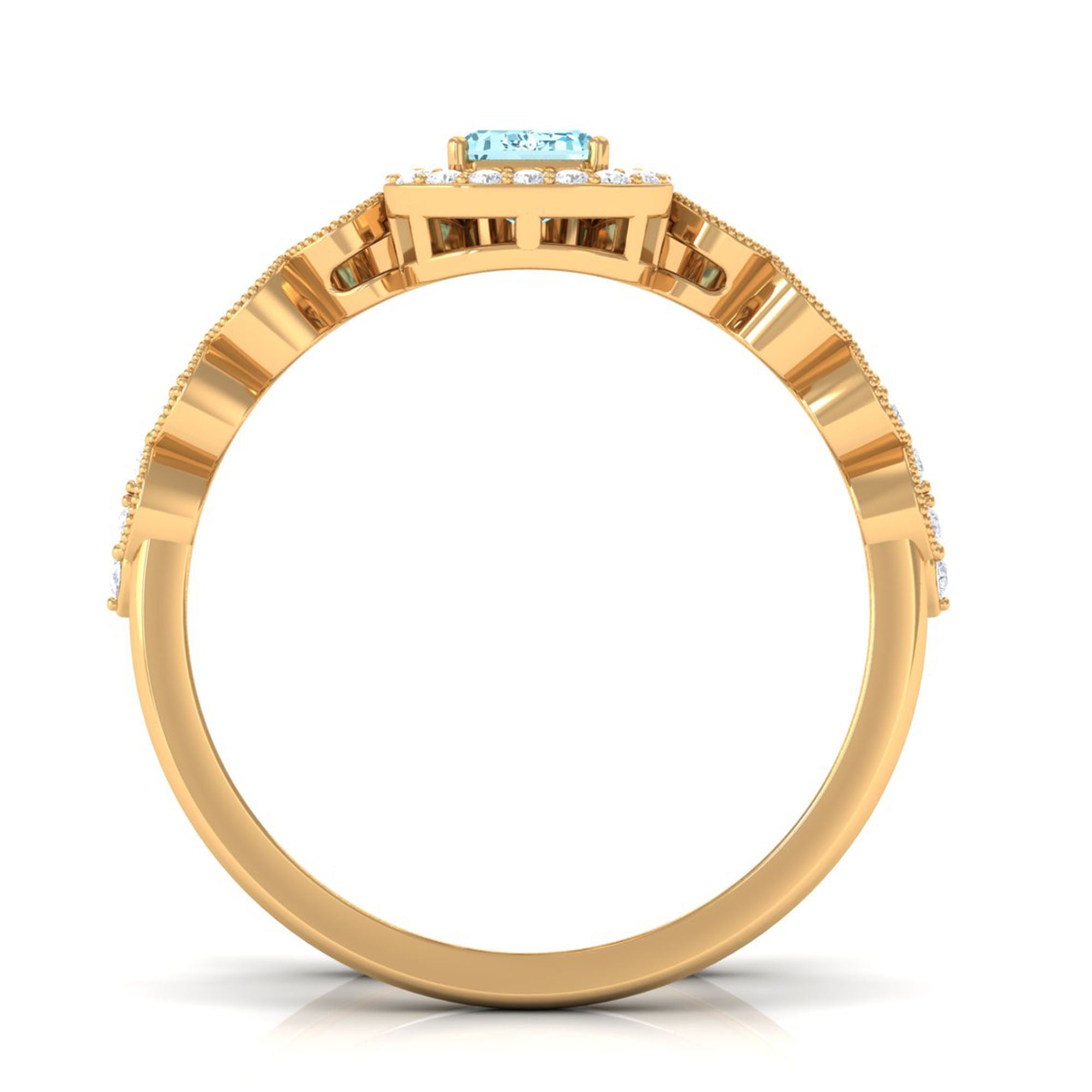 Certified 0.6 Carat Emerald Cut Aquamarine and Diamond Designer Ring Set AAA - Rosec Jewels