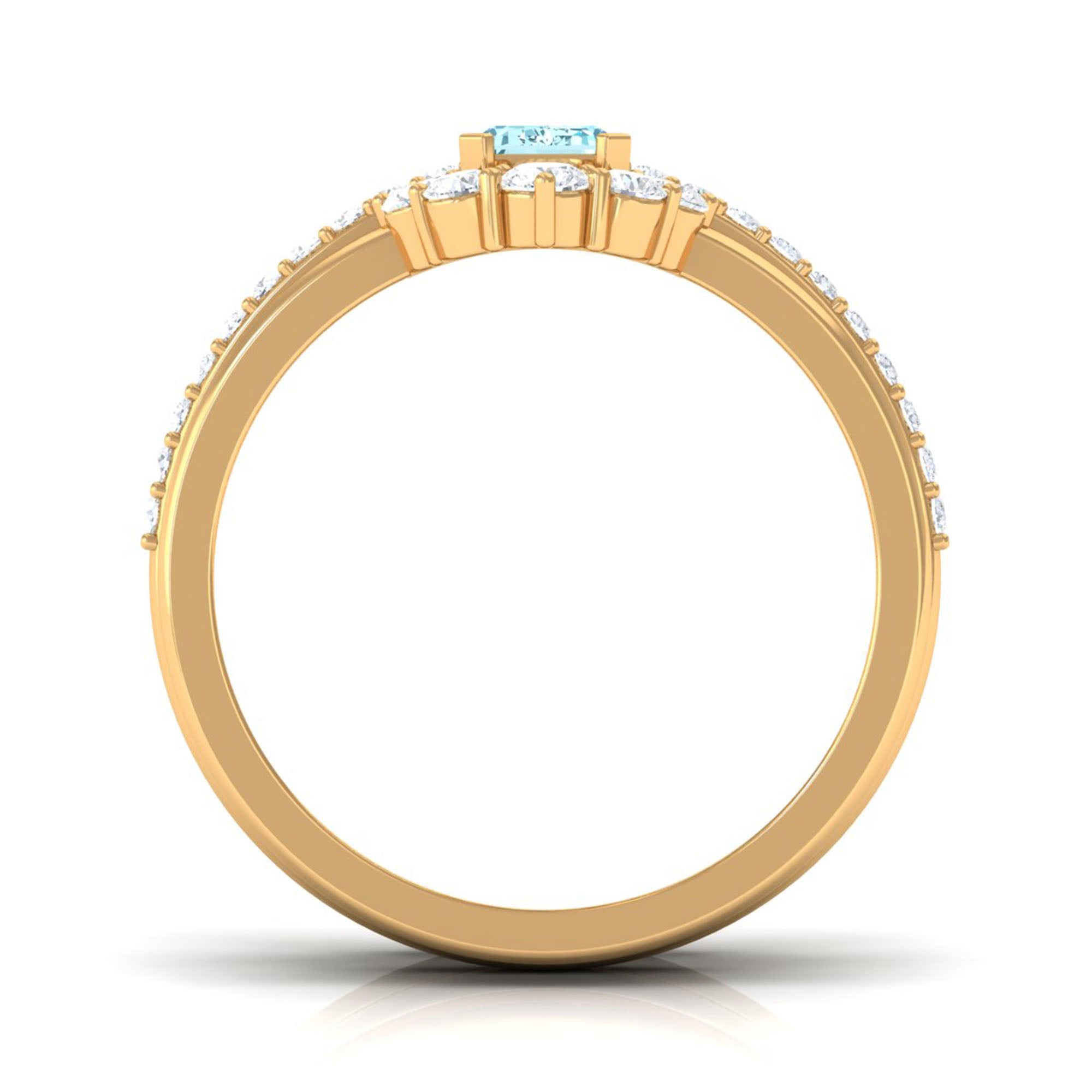 Certified Emerald Cut Real Aquamarine Trio Wedding Ring Set with Diamond AAA - Rosec Jewels
