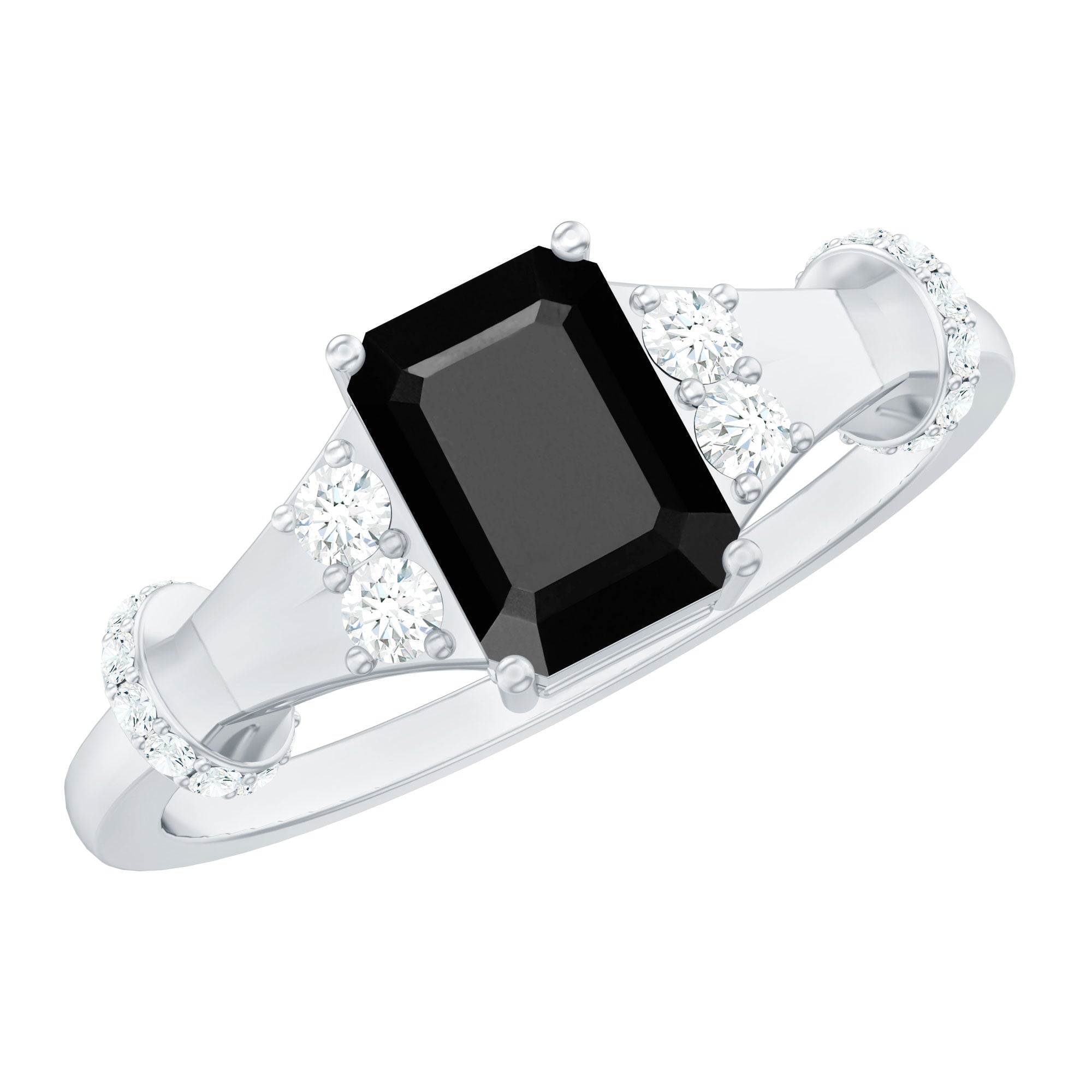 Emerald Cut Black Onyx Engagement Ring with Moissanite