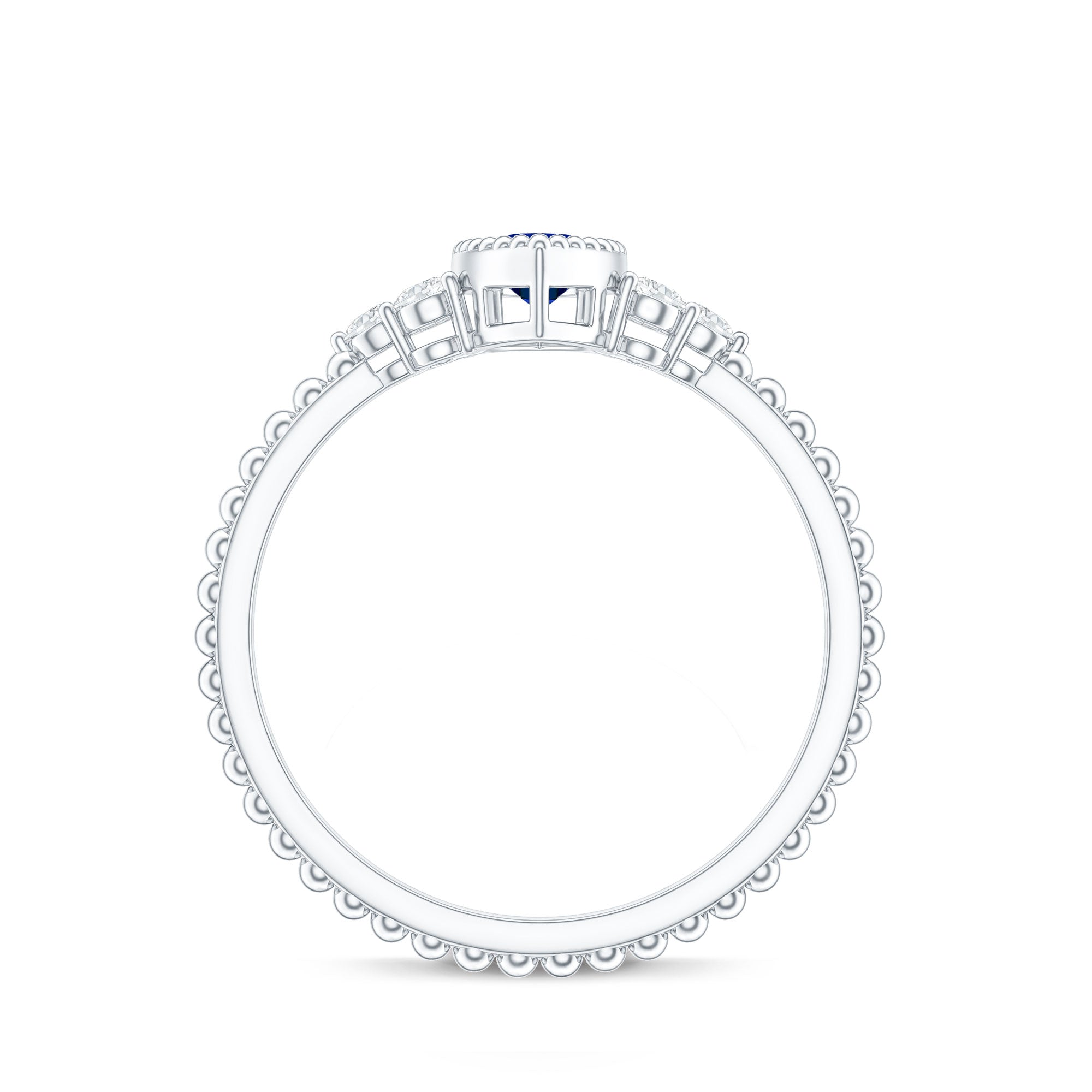 Vintage Style 0.7 Carat Lab Grown Blue Sapphire Marquise Engagement Ring with Diamond Trio AAAA - Rosec Jewels