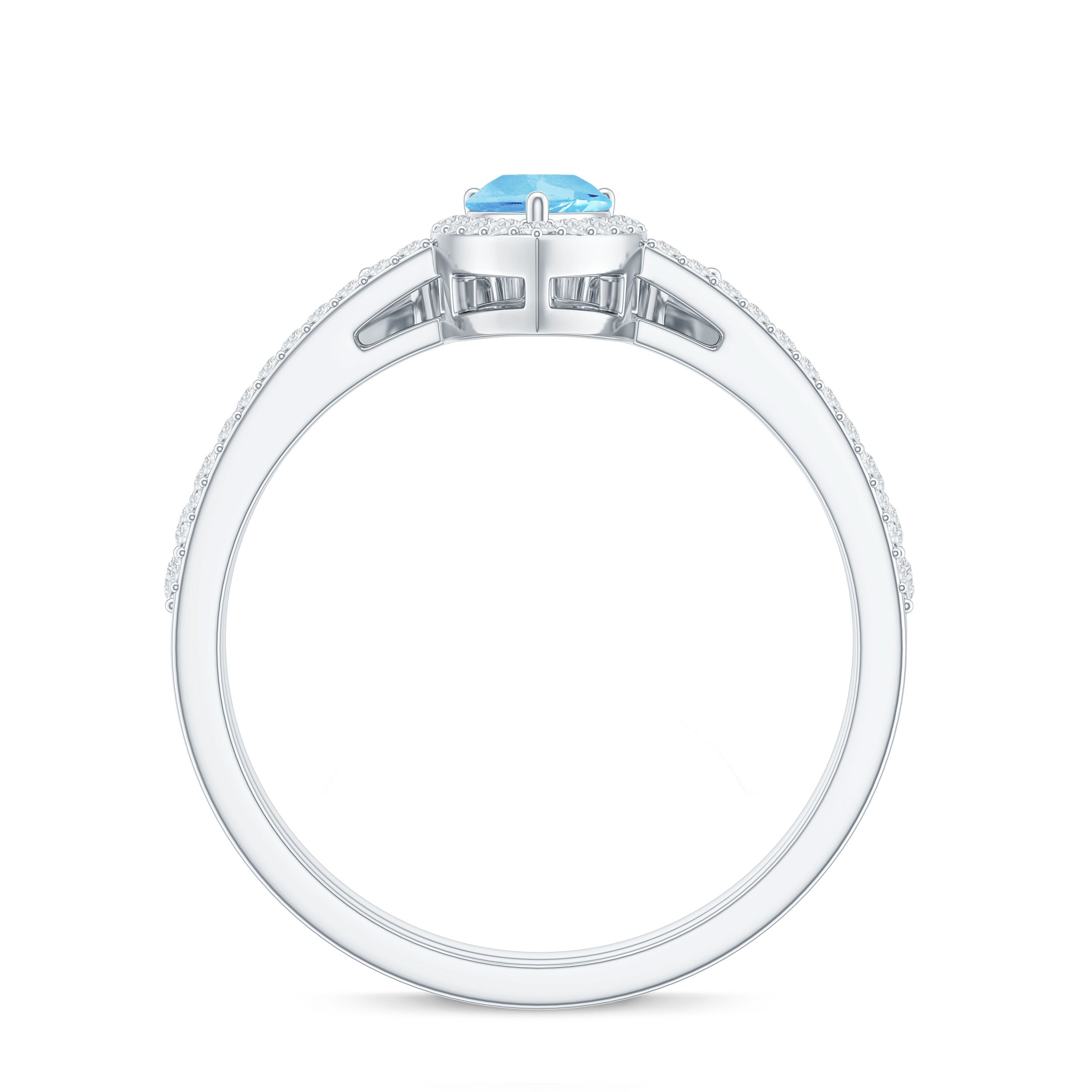Genuine Aquamarine Teardrop Bridal Ring Set with Diamond Halo AAA - Rosec Jewels
