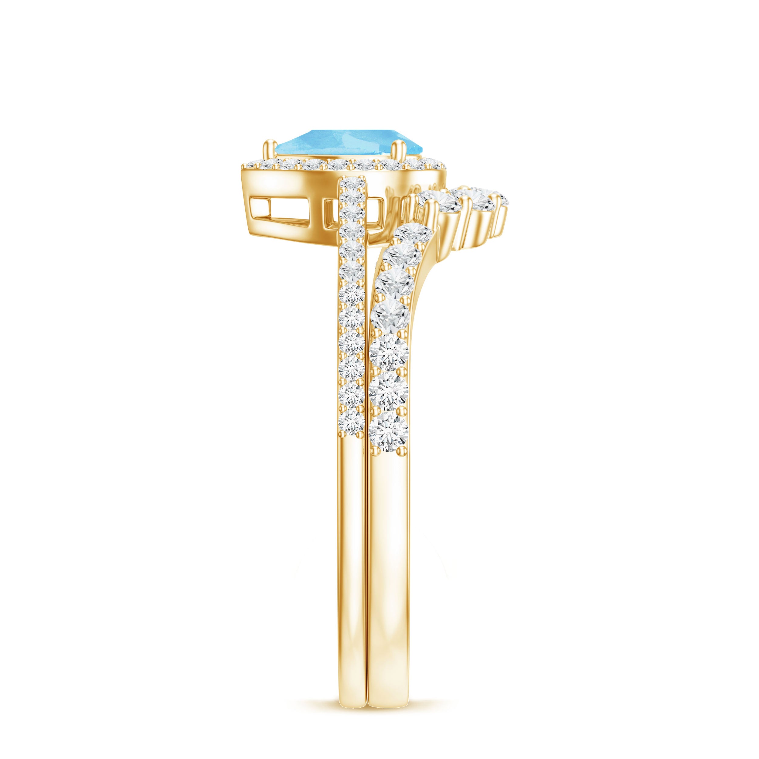Genuine Aquamarine Teardrop Bridal Ring Set with Diamond Halo AAA - Rosec Jewels