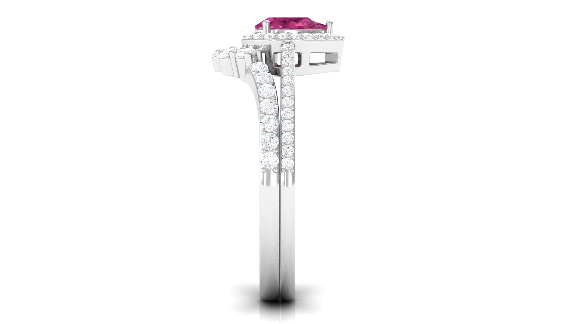 Pink tourmaline Designer Teardrop Ring Set with Moissanite Halo AAA - Rosec Jewels