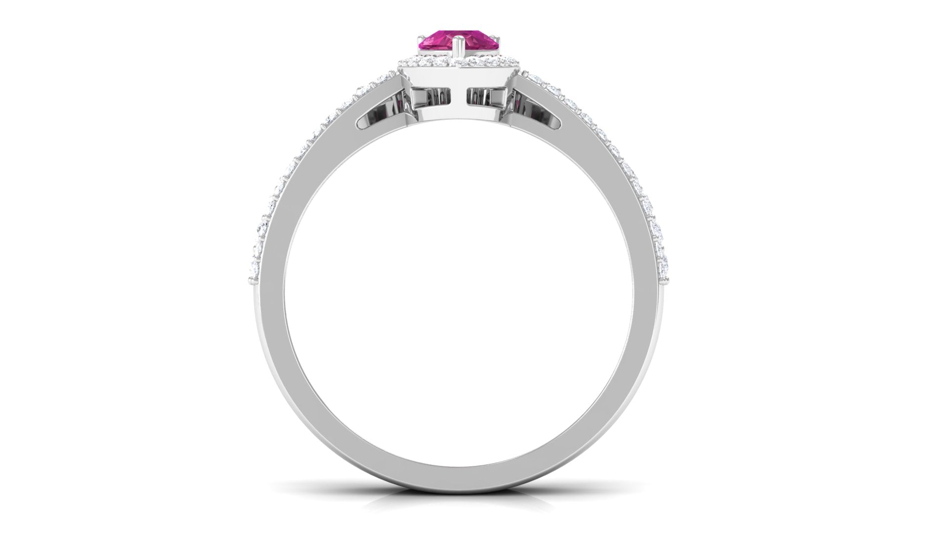 Pink tourmaline Designer Teardrop Ring Set with Moissanite Halo AAA - Rosec Jewels