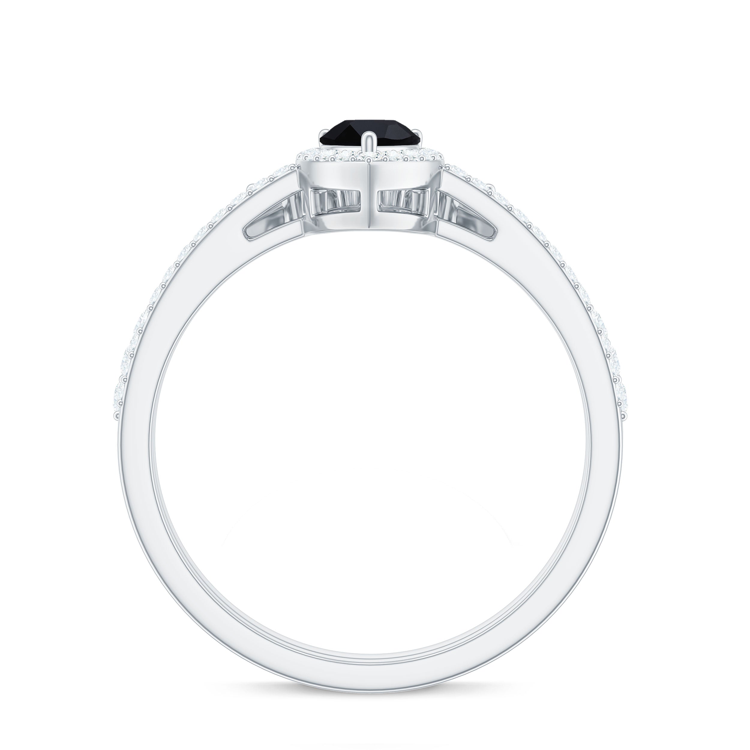 Natural Black Spinel Pear Shaped Engagement Ring with Moissanite Enhancer AAA - Rosec Jewels