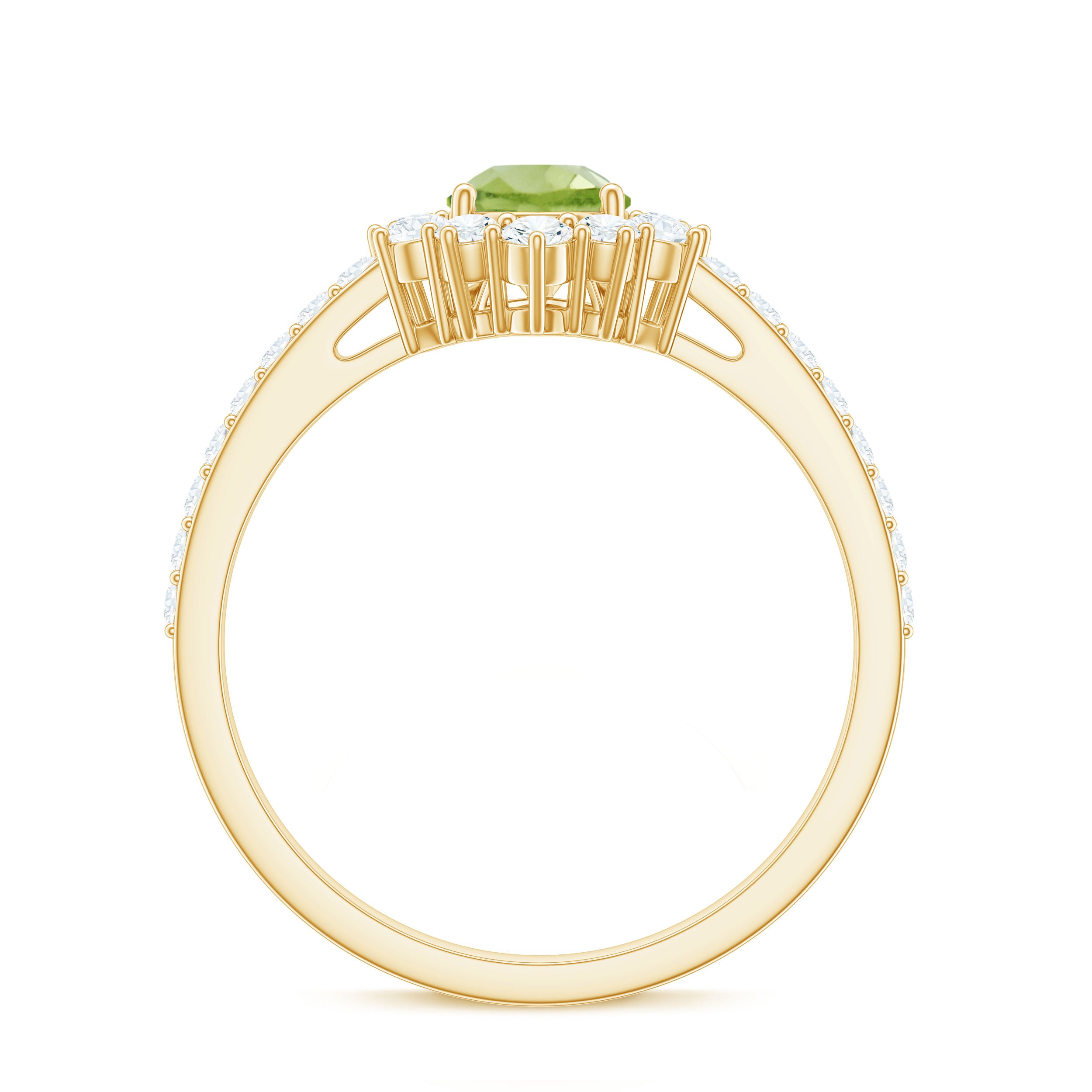 Natural 1 Carat Peridot Teardrop Engagement Ring with Diamond Half Halo AAA - Rosec Jewels