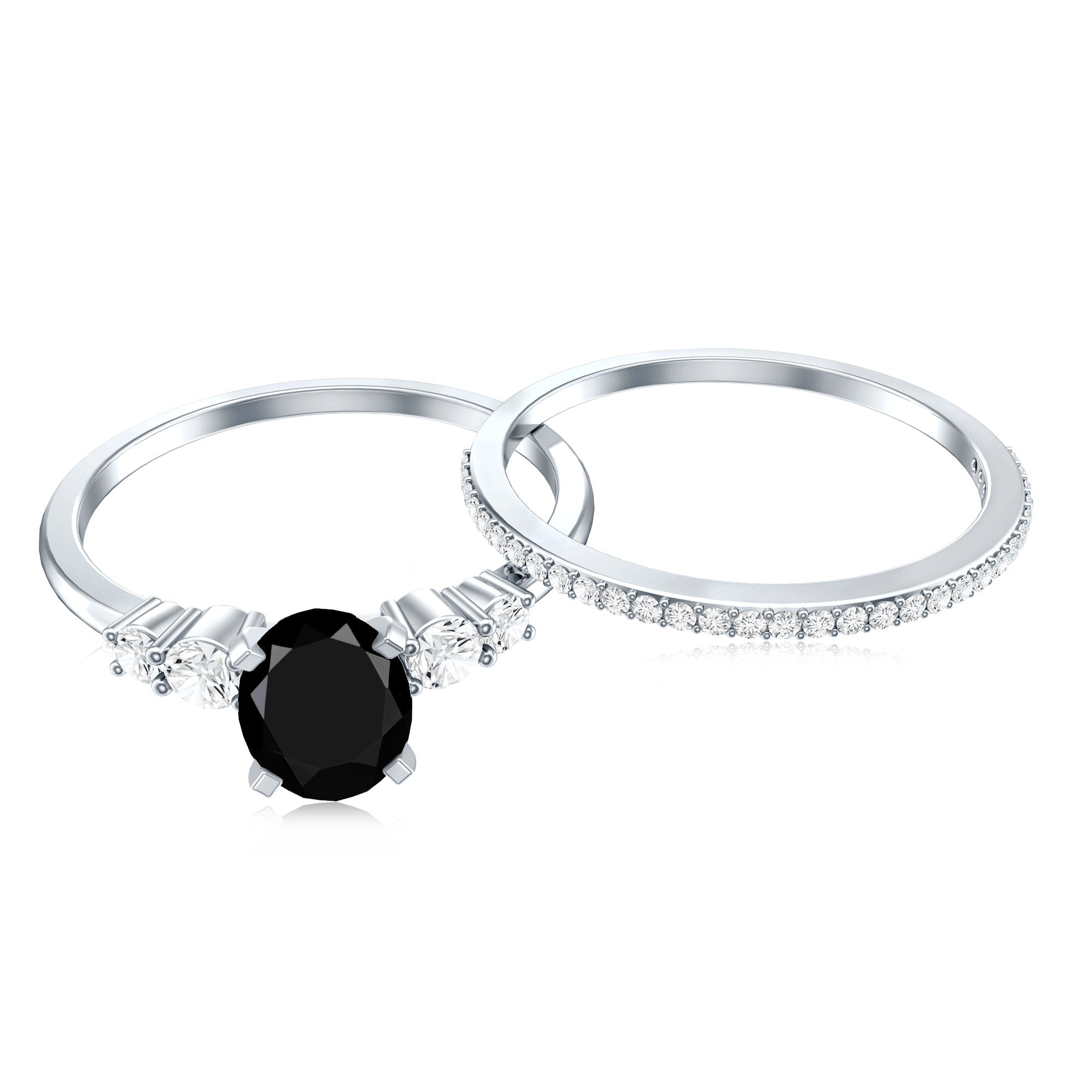 Certified Oval Lab Grown Black and White Diamond Wedding Engagement Ring Set AAAA ( Synthetic ) - Rosec Jewels