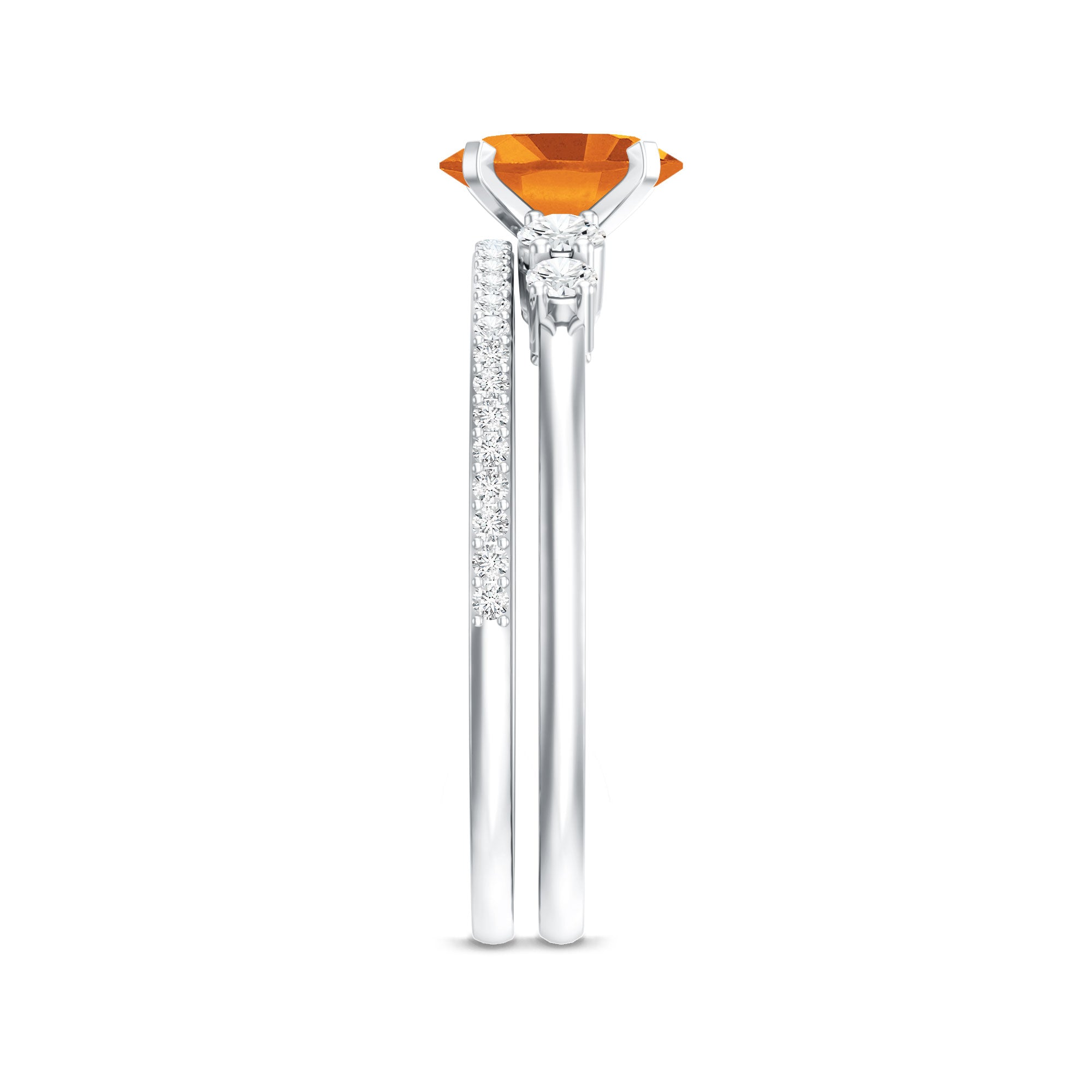 Natural Oval Citrine Diamond Wedding Bridal Ring Set of 2 AAA - Rosec Jewels