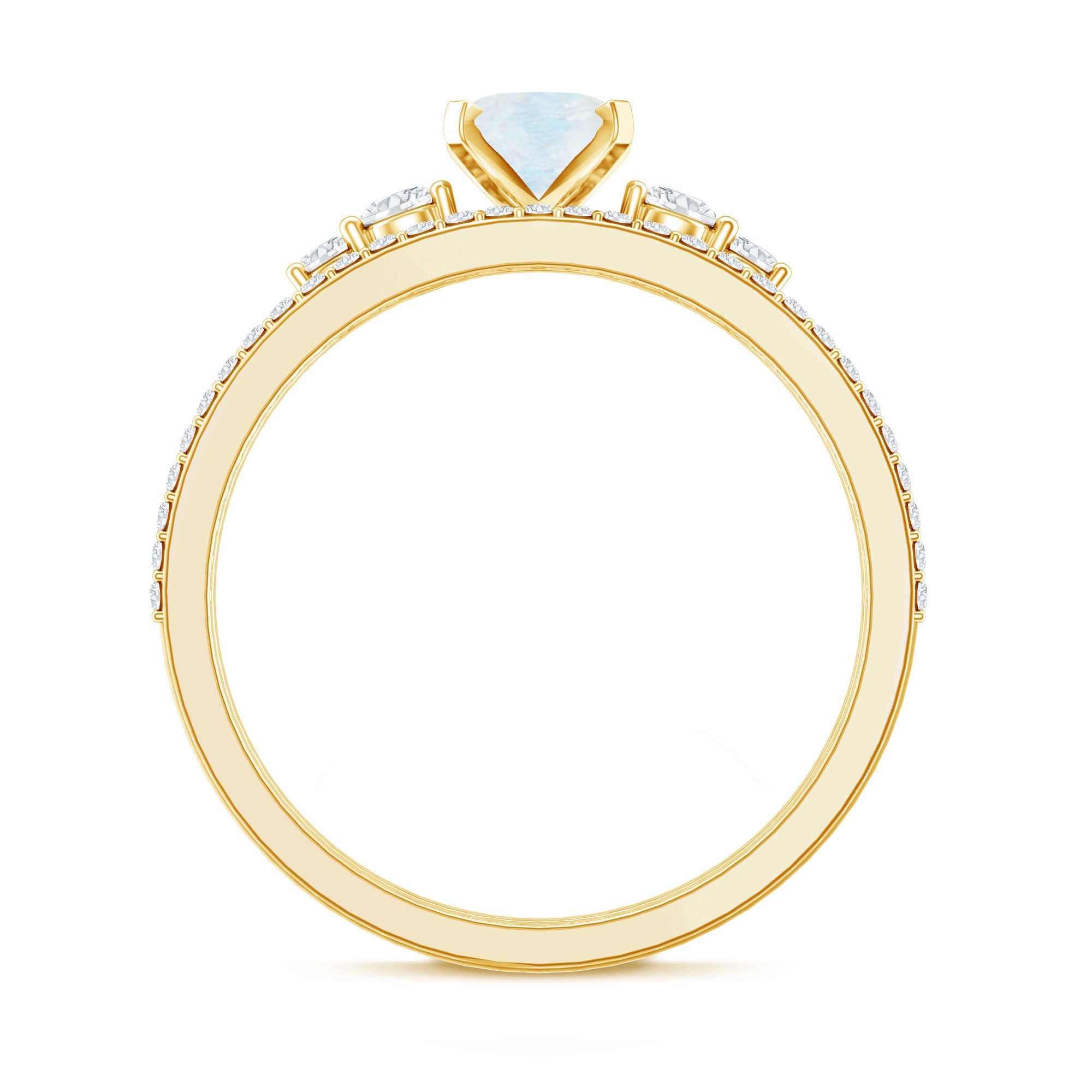 Oval Moonstone Solitaire Ring Set with Diamond AAA - Rosec Jewels