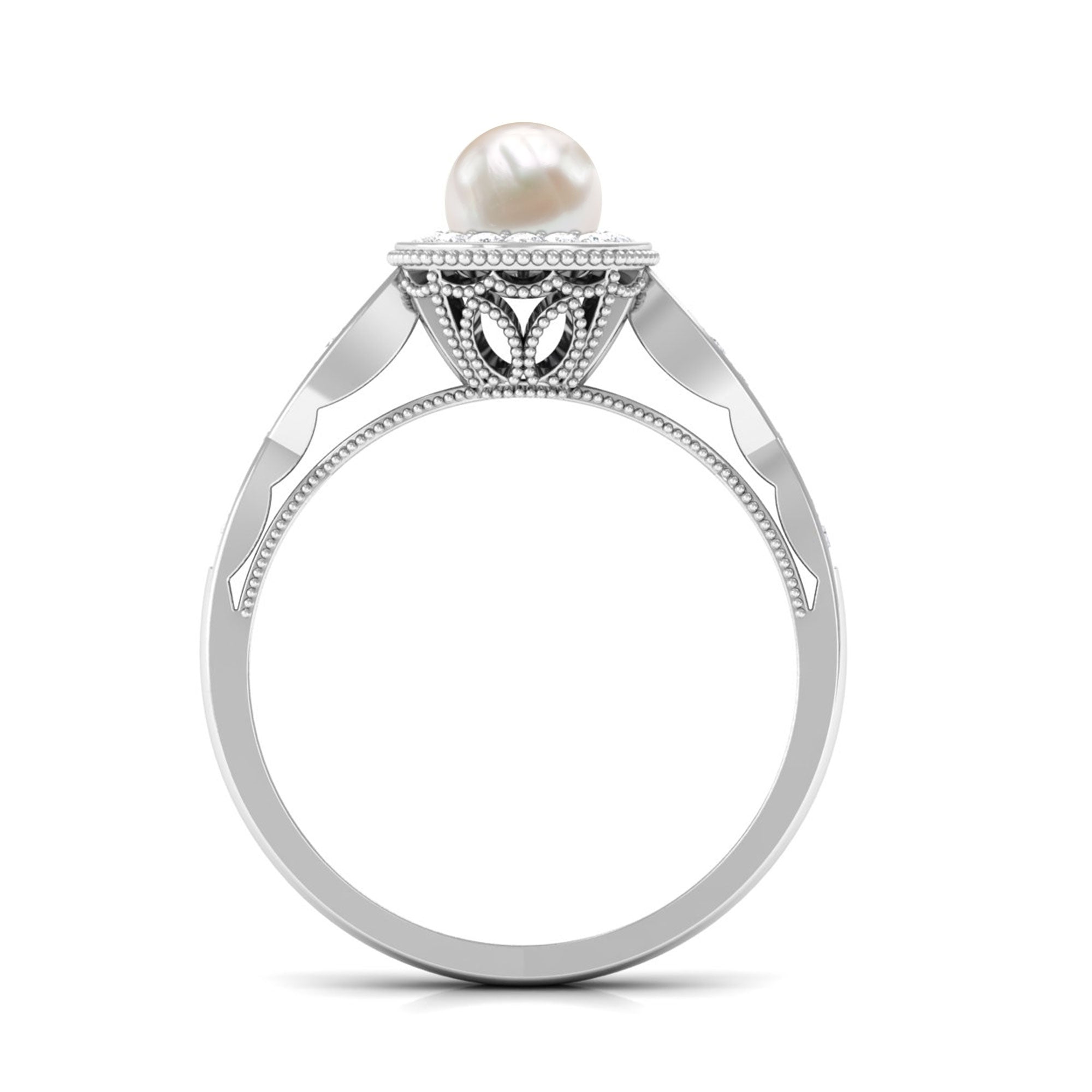 Rosec Jewels-2.25 CT Freshwater Pearl and Diamond Engagement Ring