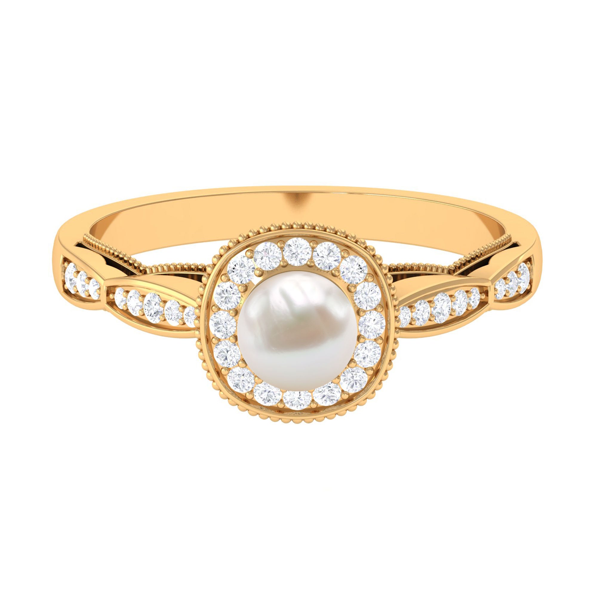 Rosec Jewels-2.25 CT Freshwater Pearl and Diamond Engagement Ring