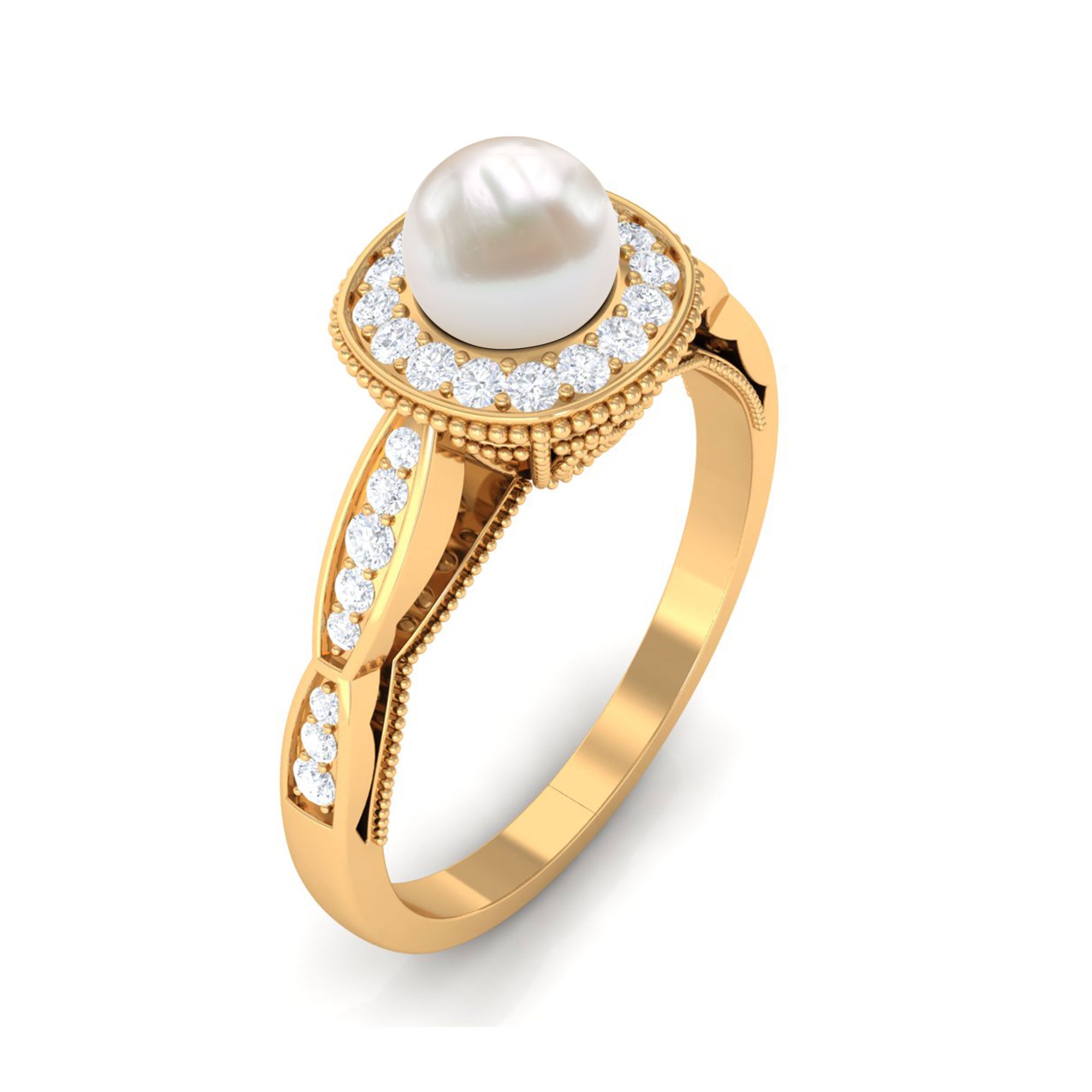 Rosec Jewels-2.25 CT Freshwater Pearl and Diamond Engagement Ring