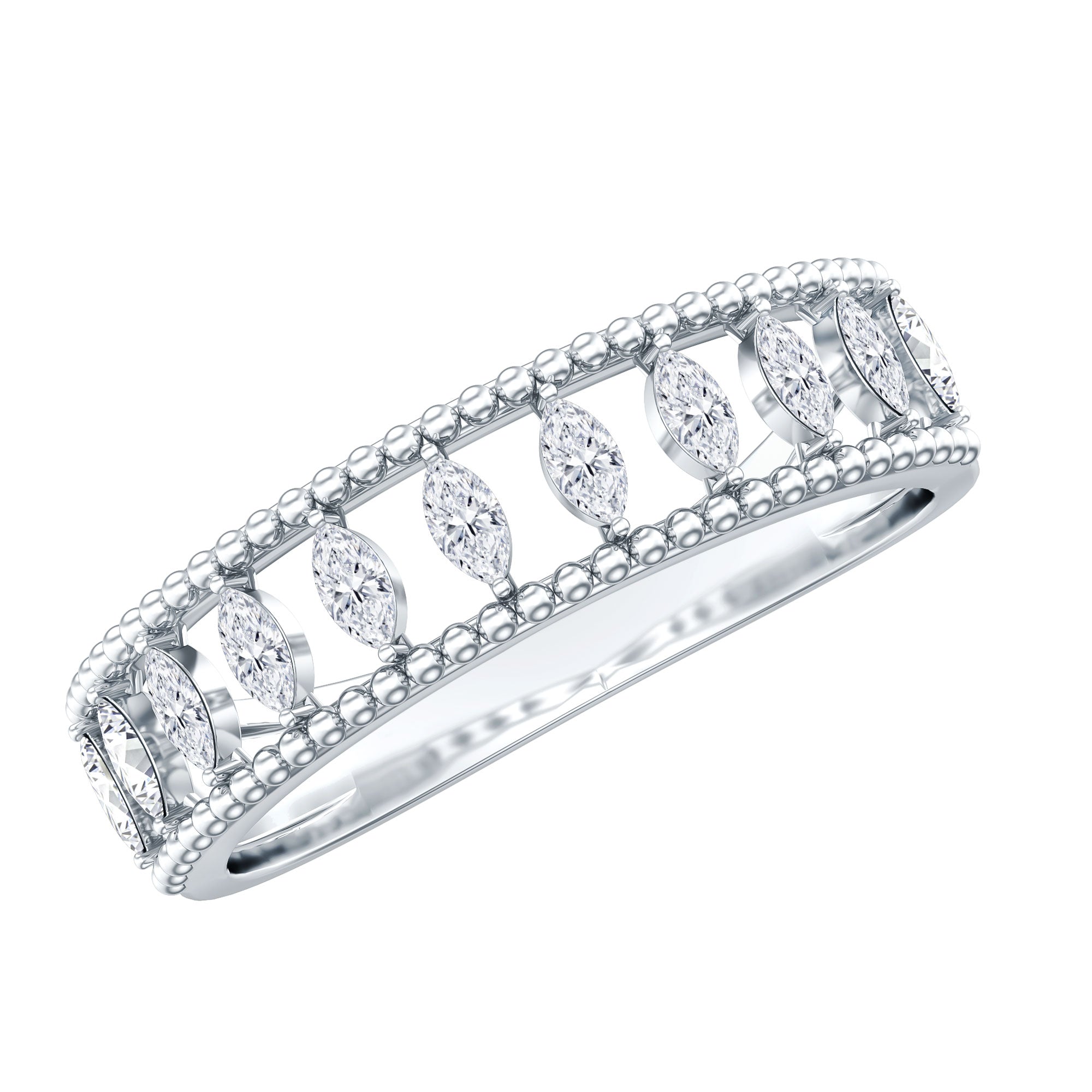Natural Marquise Diamond Half Eternity Wedding Band Natural - ( HI-SI ) - Rosec Jewels