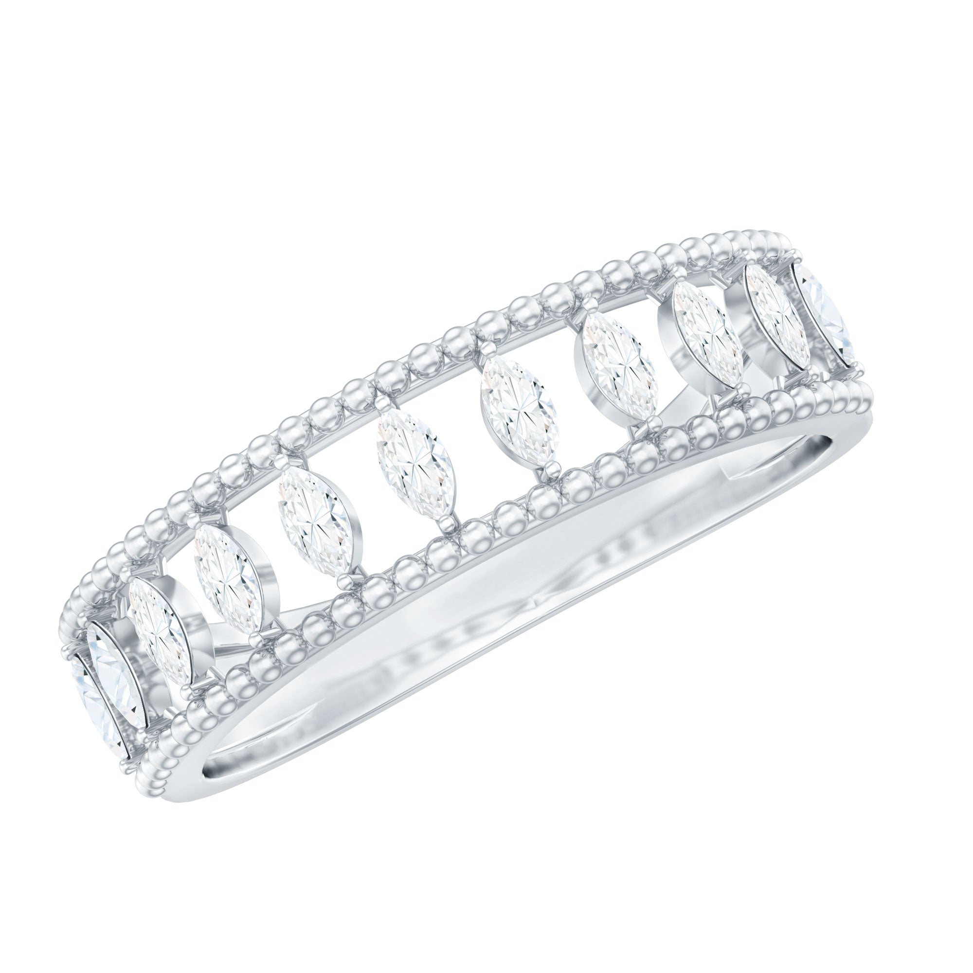 Natural Marquise Diamond Half Eternity Wedding Band