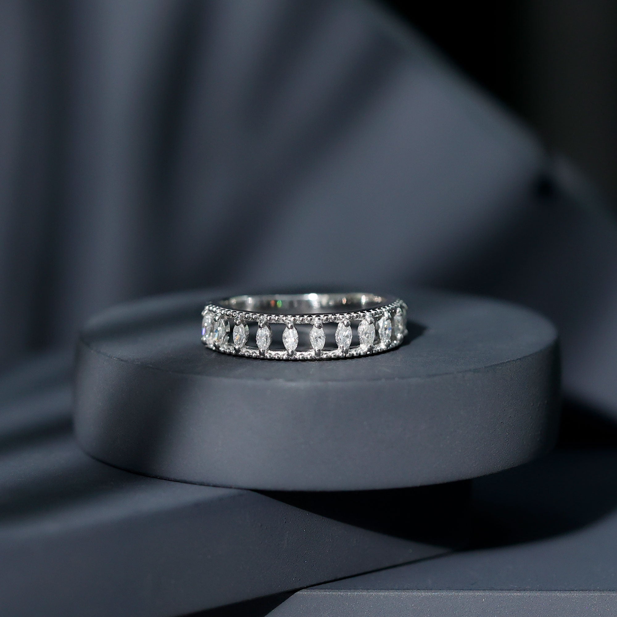 Natural Marquise Diamond Half Eternity Wedding Band Natural - ( HI-SI ) - Rosec Jewels