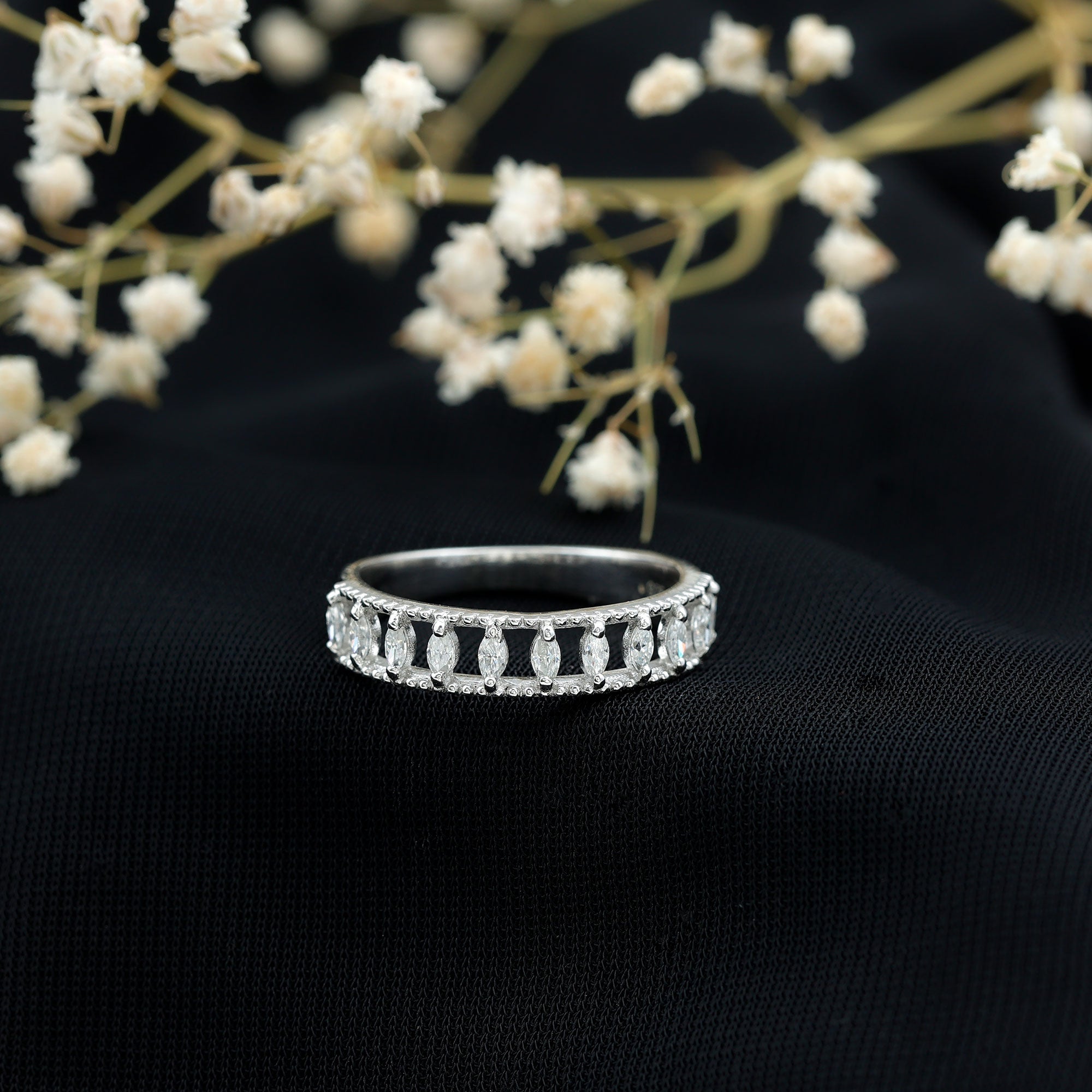 Natural Marquise Diamond Half Eternity Wedding Band Natural - ( HI-SI ) - Rosec Jewels