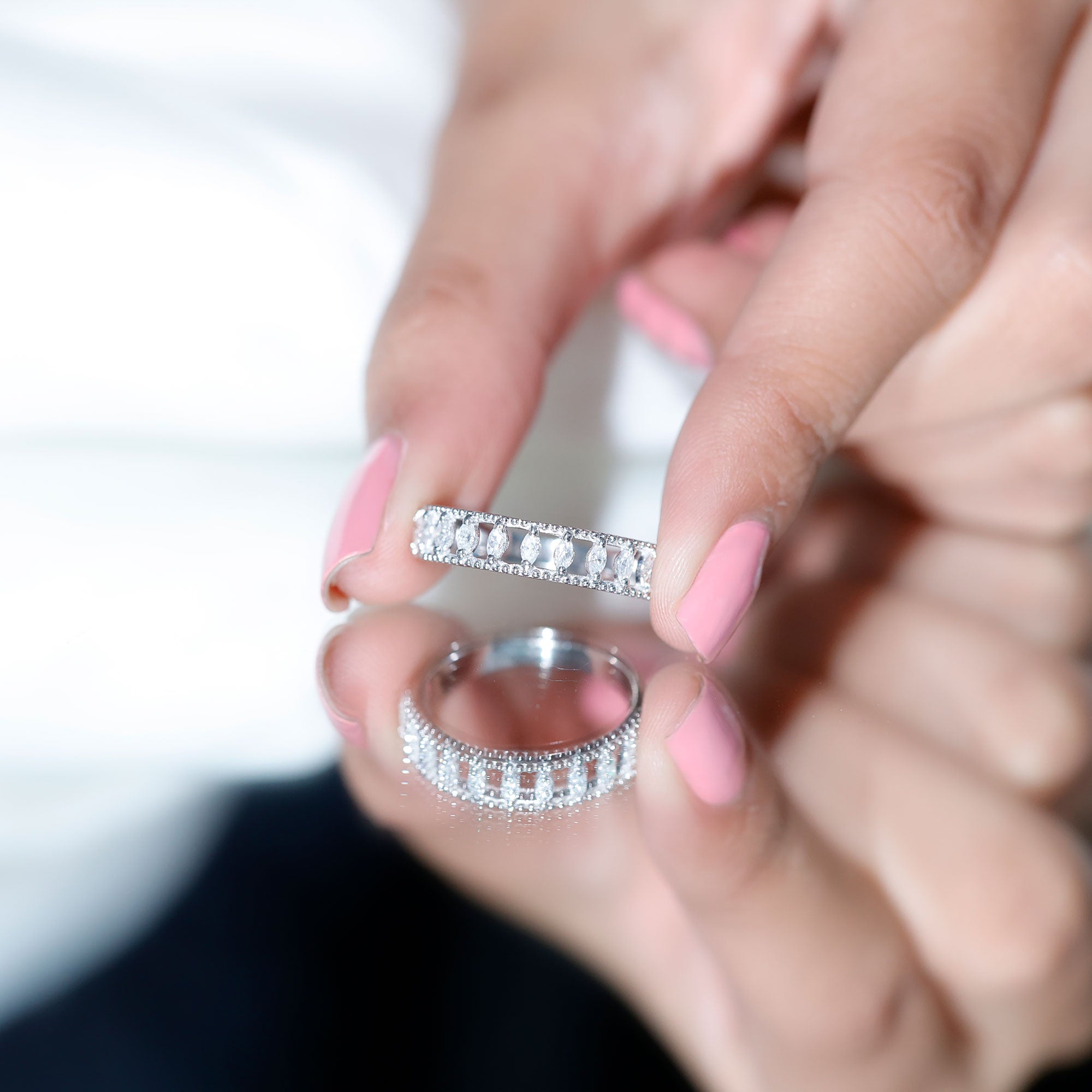 Natural Marquise Diamond Half Eternity Wedding Band Natural - ( HI-SI ) - Rosec Jewels