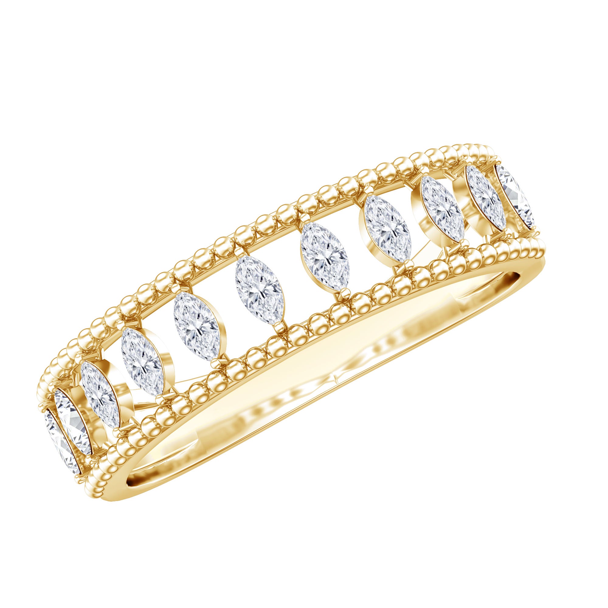 Natural Marquise Diamond Half Eternity Wedding Band Natural - ( HI-SI ) - Rosec Jewels