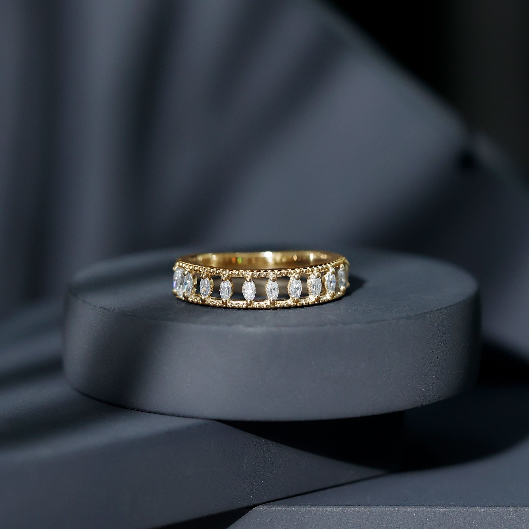 Natural Marquise Diamond Half Eternity Wedding Band Natural - ( HI-SI ) - Rosec Jewels