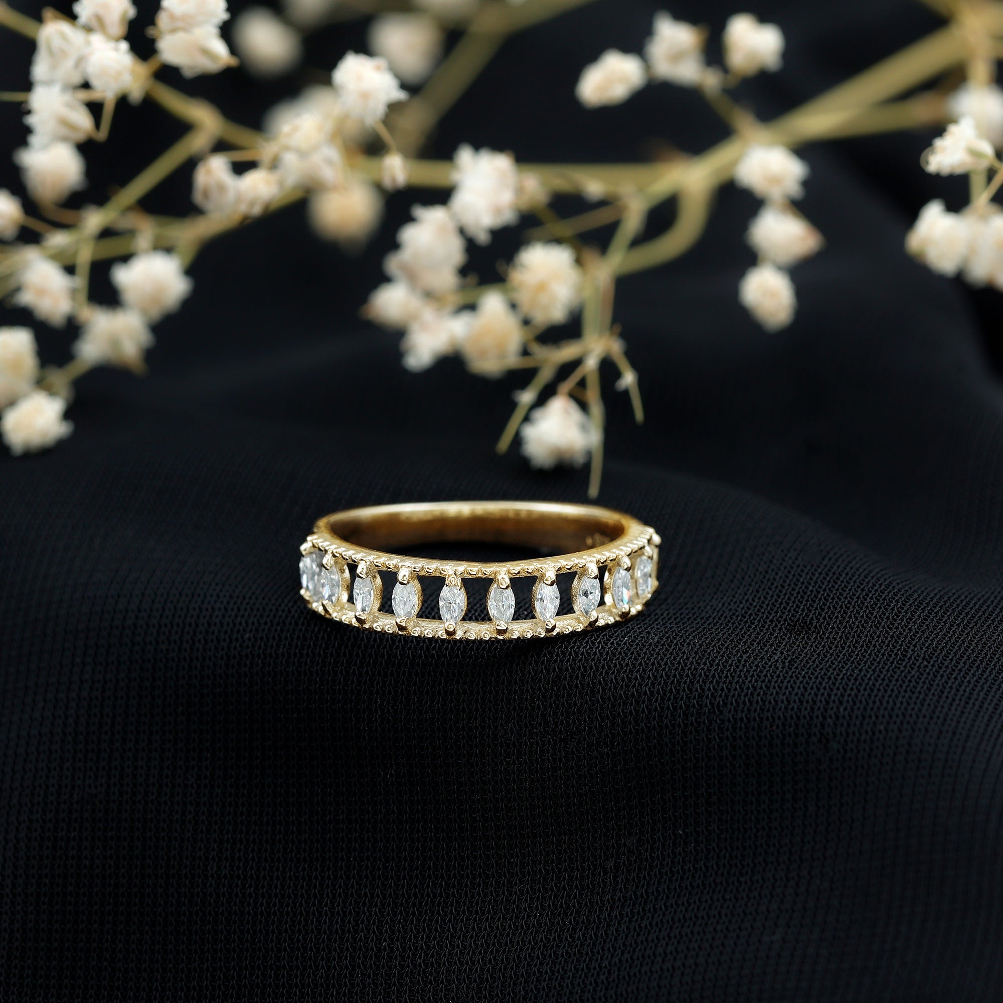 Natural Marquise Diamond Half Eternity Wedding Band Natural - ( HI-SI ) - Rosec Jewels