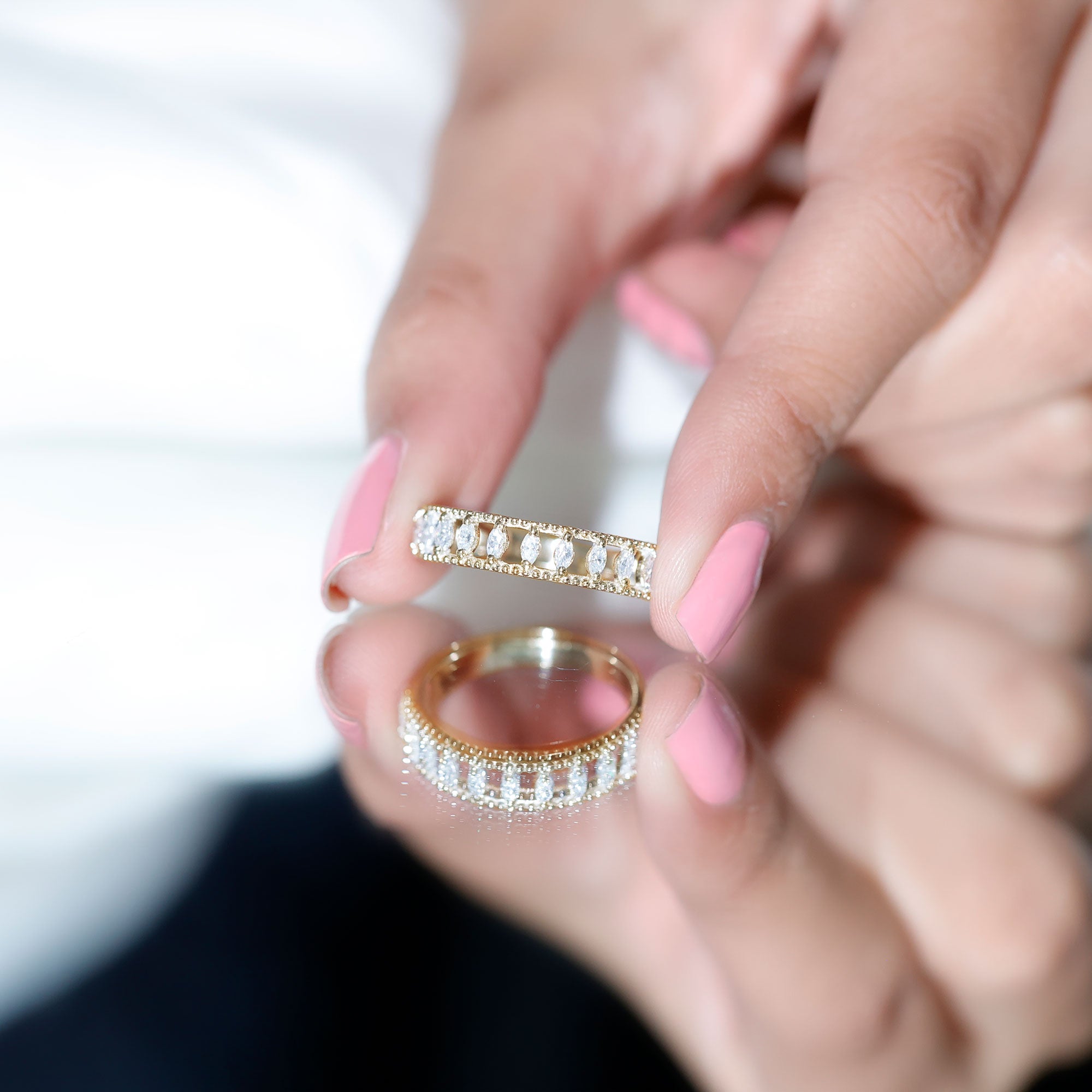 Natural Marquise Diamond Half Eternity Wedding Band Natural - ( HI-SI ) - Rosec Jewels
