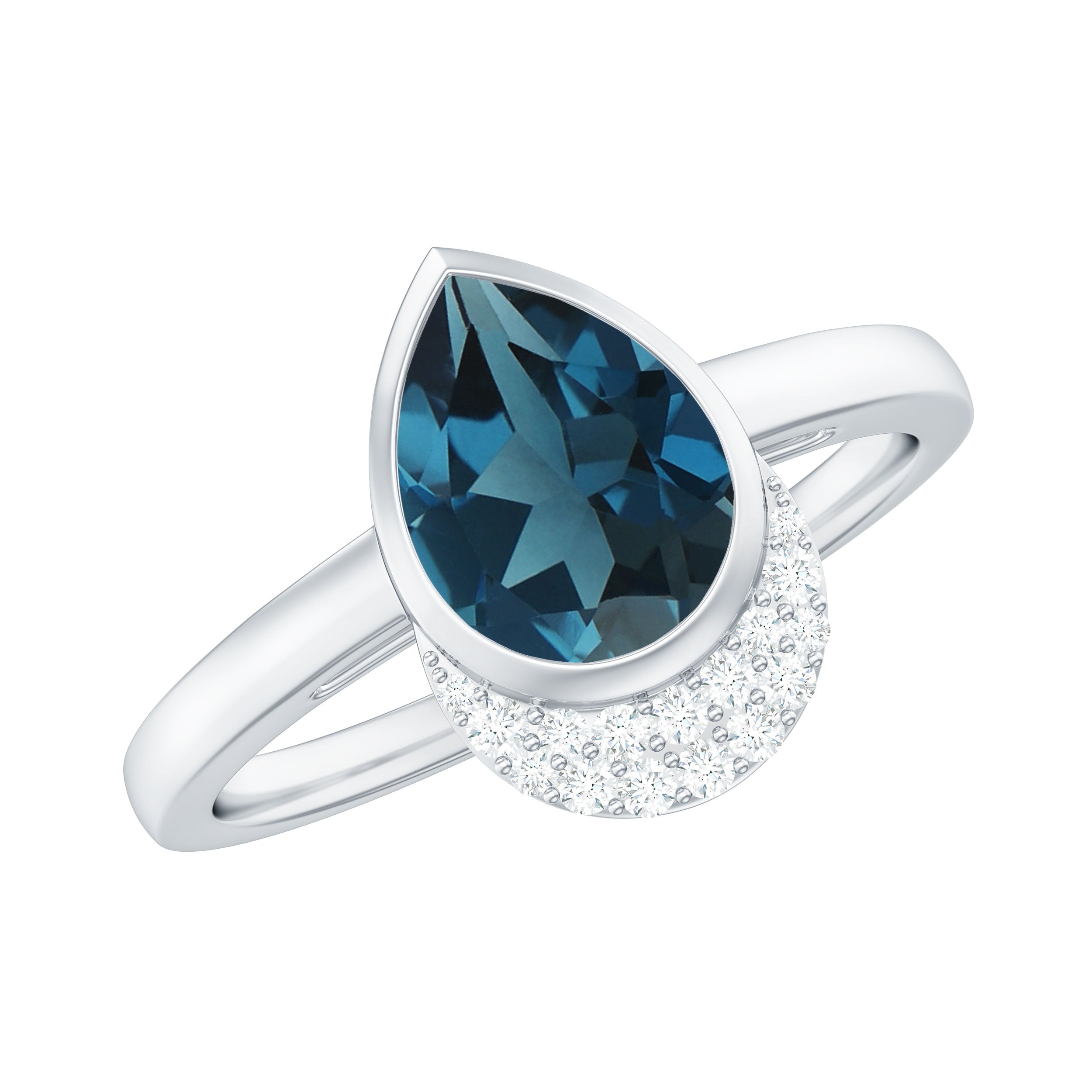 Genuine London Blue Topaz Diamond Engagement Ring in Bezel Setting AAA - Rosec Jewels
