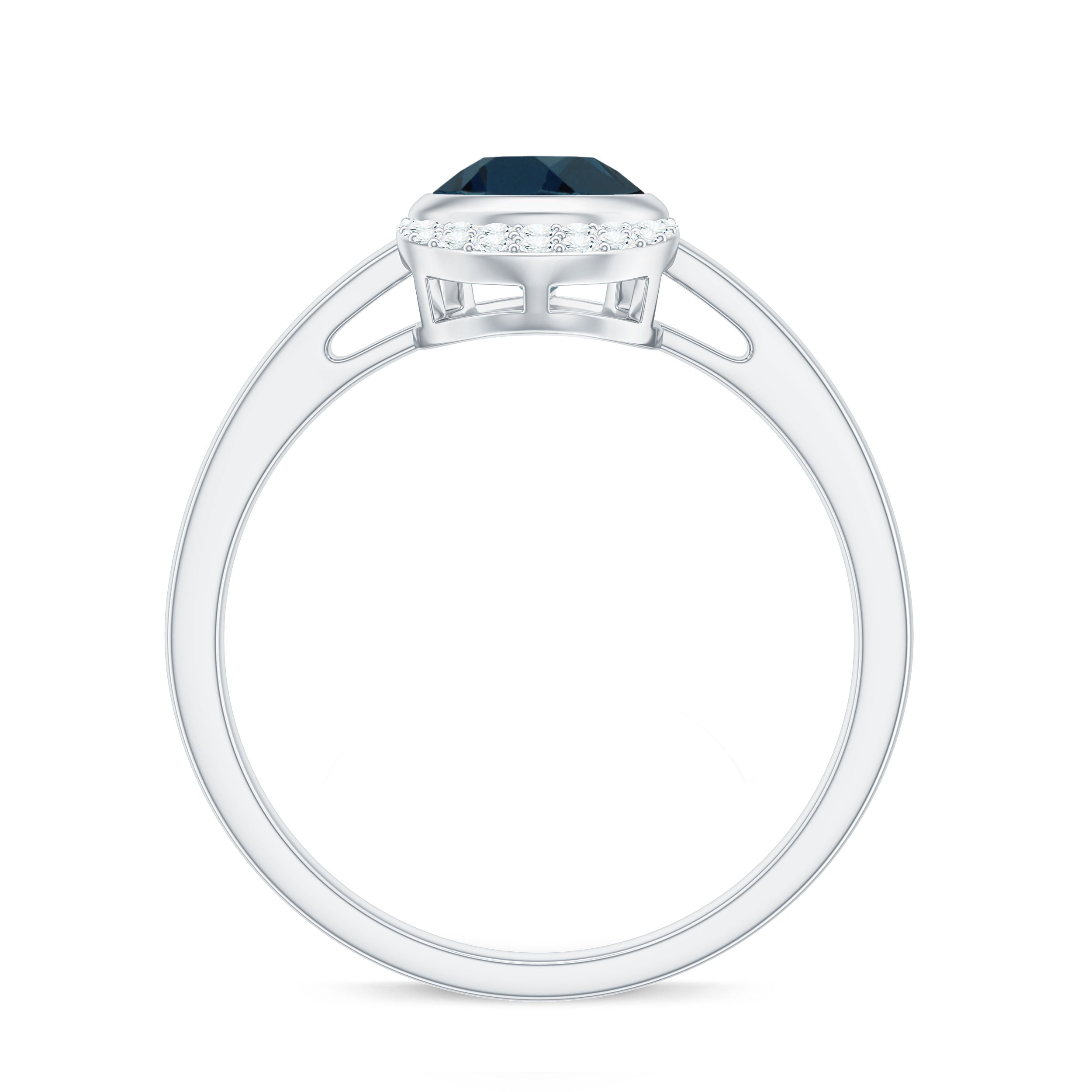 Genuine London Blue Topaz Diamond Engagement Ring in Bezel Setting AAA - Rosec Jewels