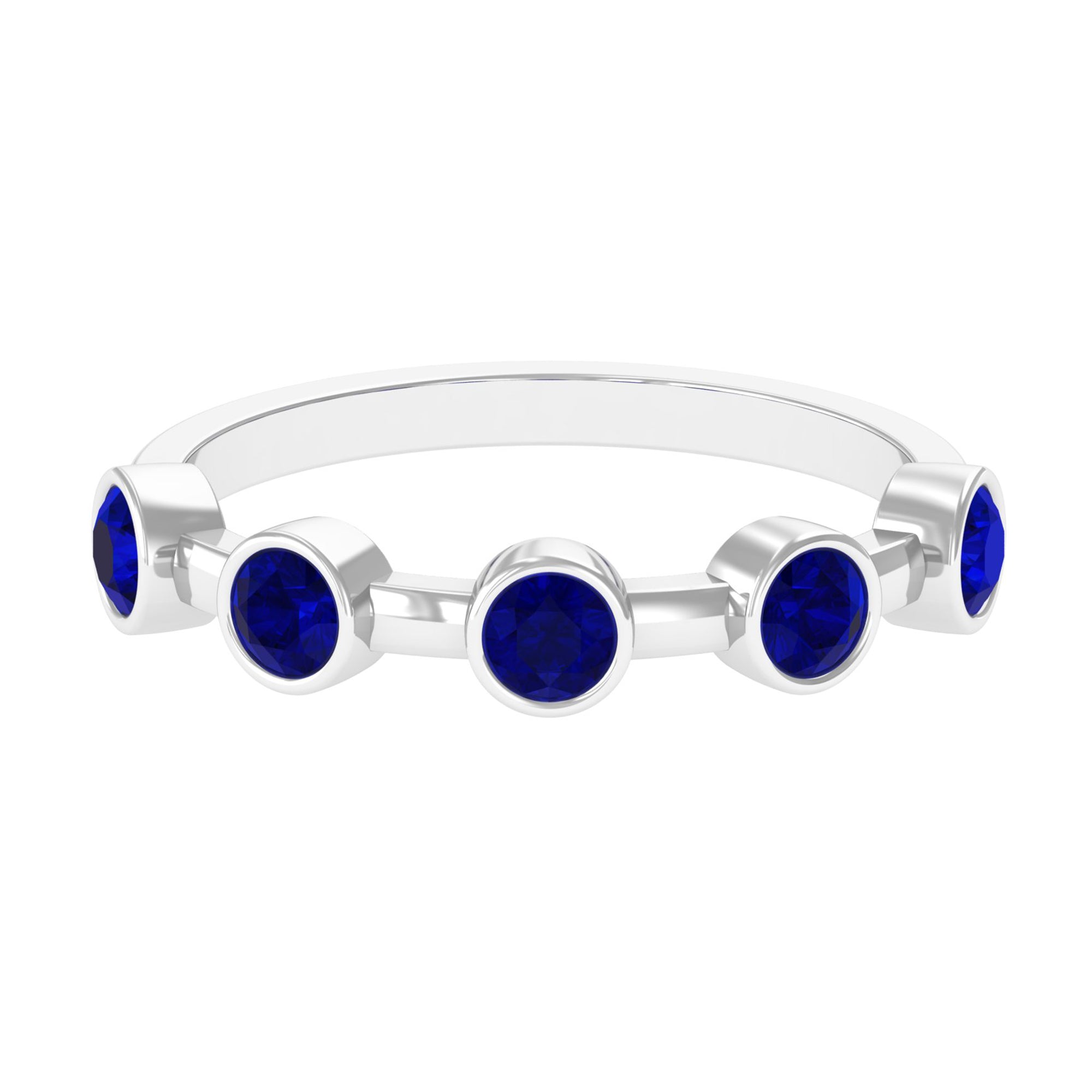 1 CT Bezel Set Round Blue Sapphire Half Eternity Ring