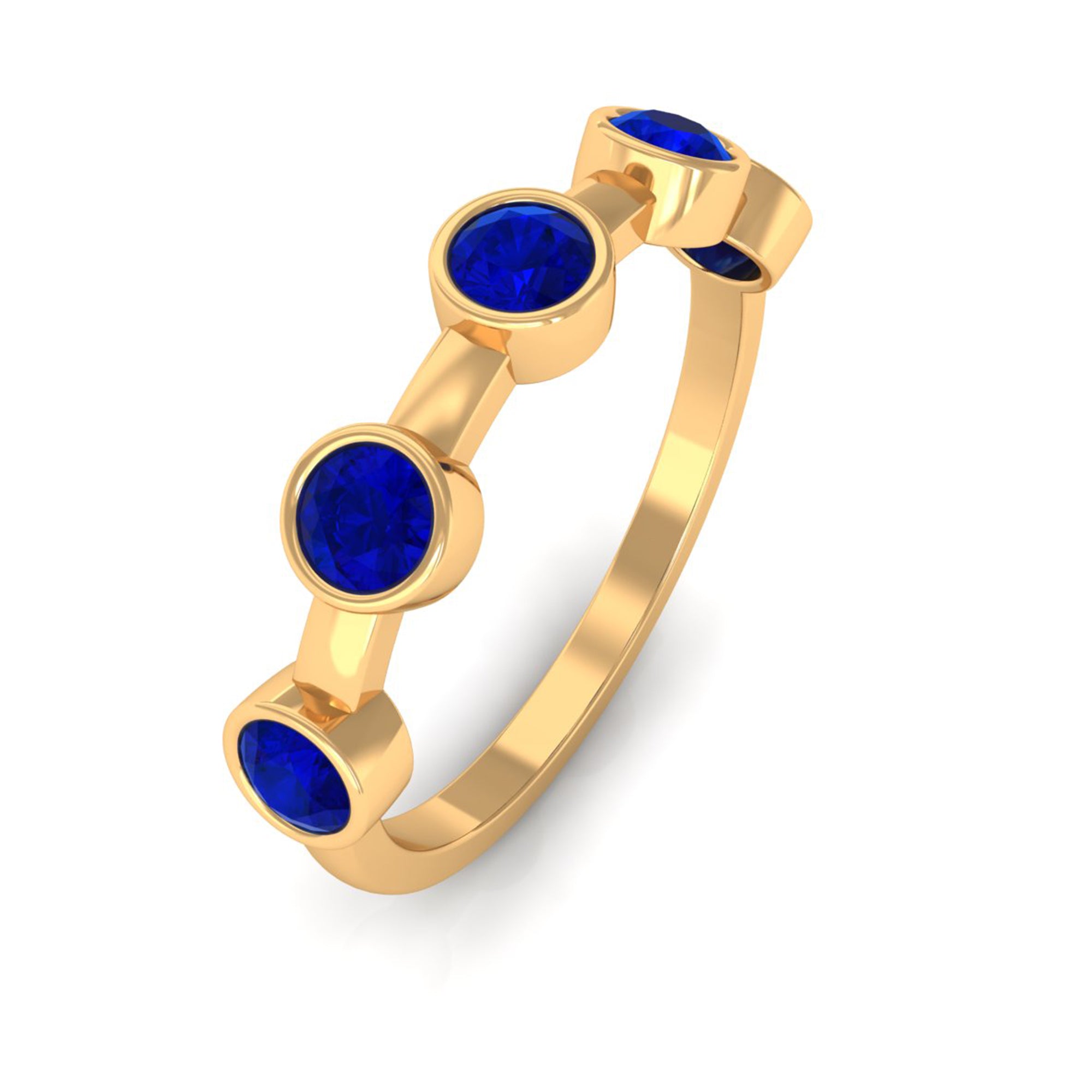 Real Bezel Set Blue Sapphire Half Eternity Ring for Women AAA - Rosec Jewels