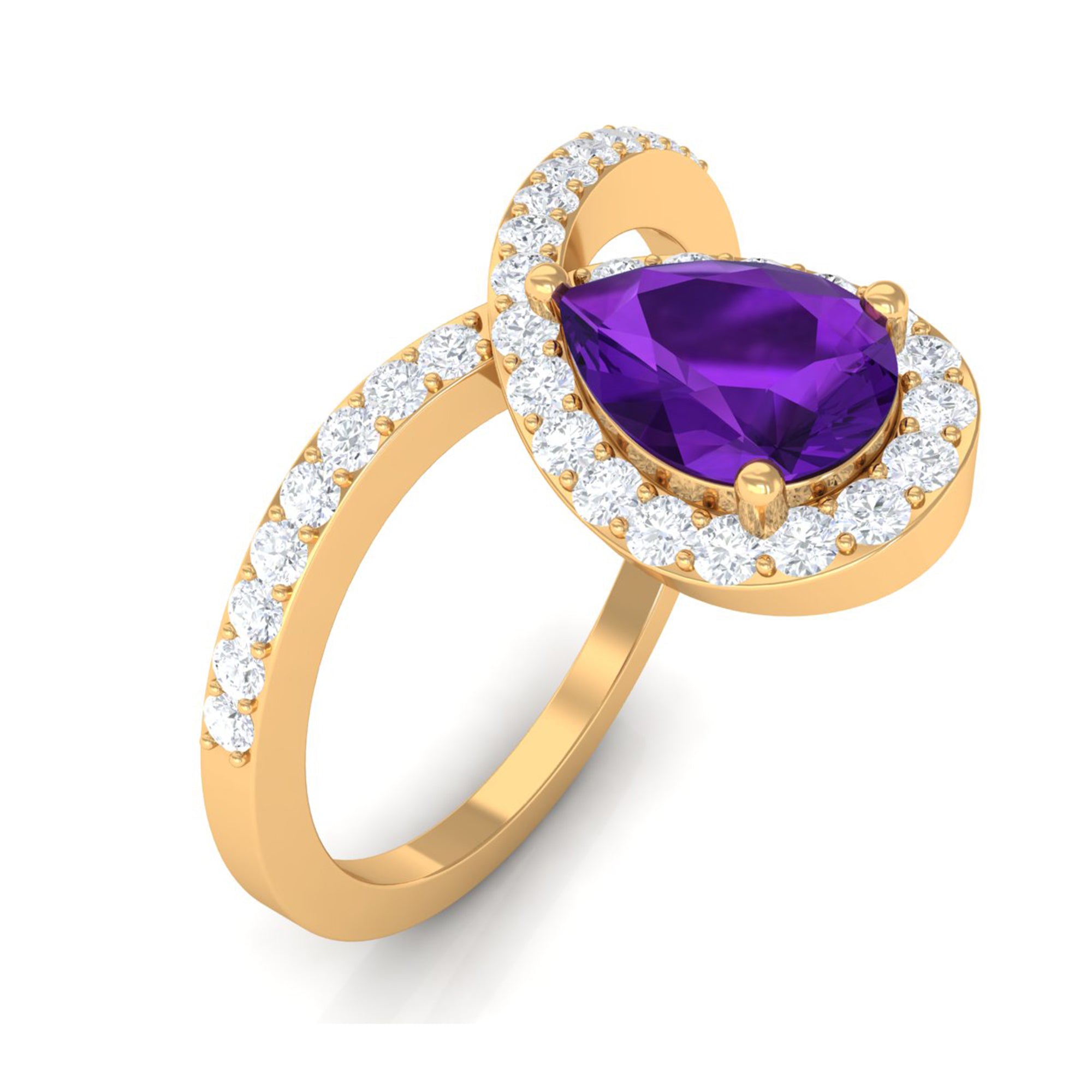 Designer 1 Carat Pear Shape Amethyst Chevron Engagement Ring with Diamond AAA - Rosec Jewels