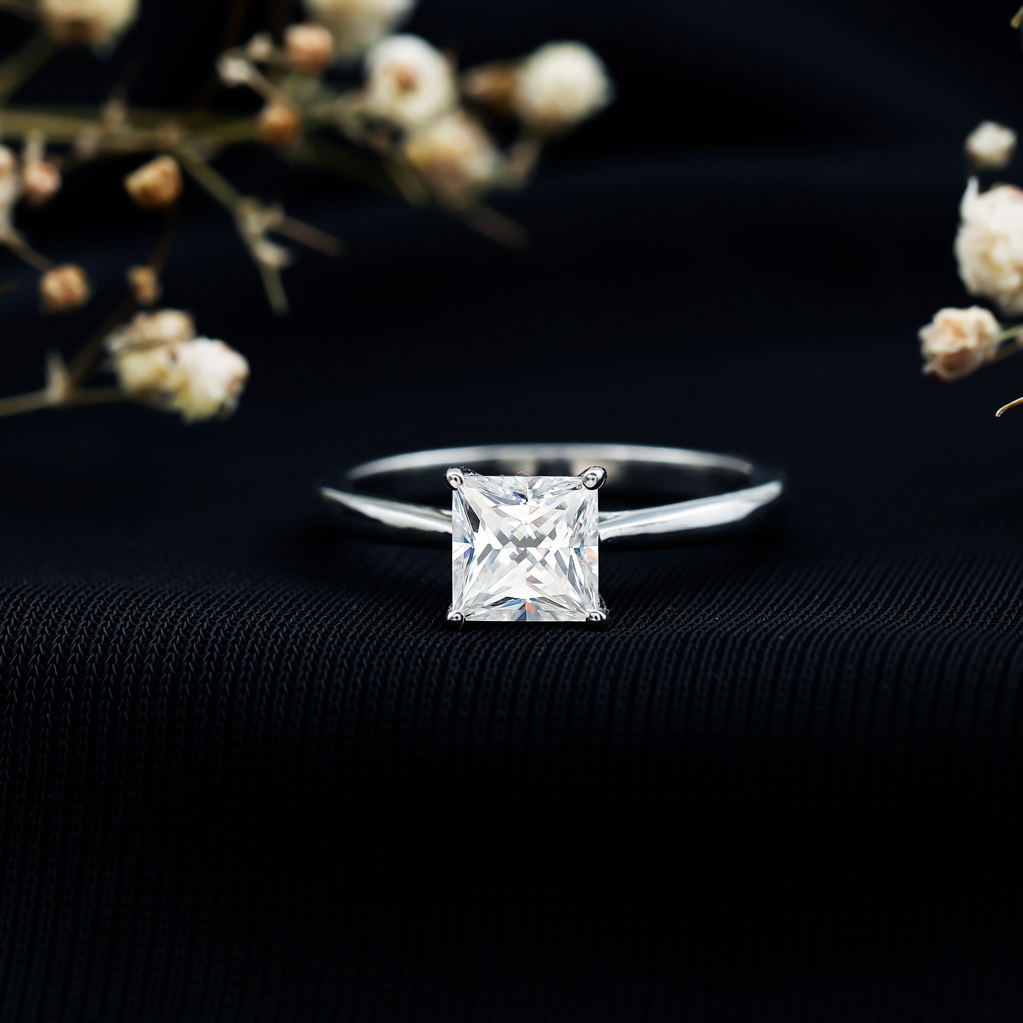 Princess Cut Moissanite Solitaire Engagement Ring D-VS1 - Rosec Jewels