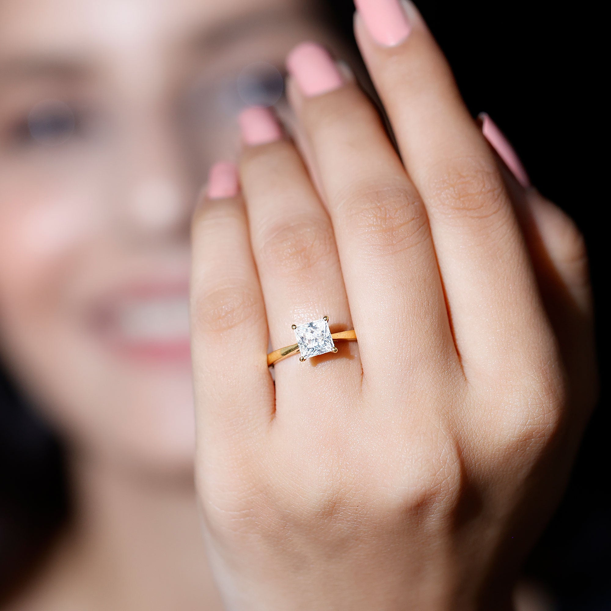 Princess Cut Moissanite Solitaire Engagement Ring D-VS1 - Rosec Jewels
